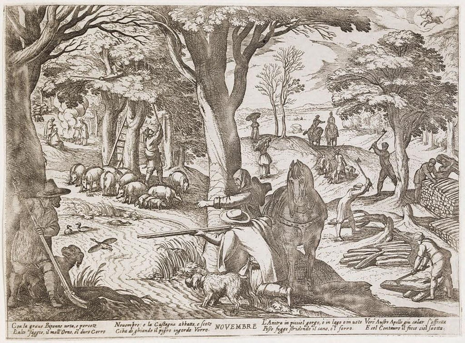 November: Bird Hunt and Felling Trees by Antonio Tempesta