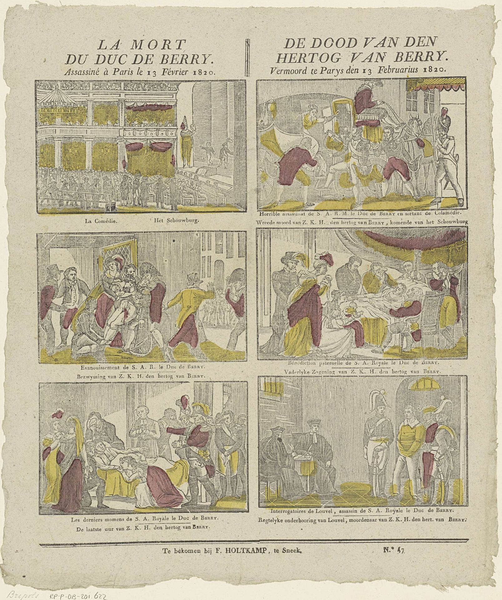 La mort / Du Duc de Berry. / Assassiné à Paris le 13 Février 1820 / De dood van den / Hertog van Berry. / Vermoord te Parys den 13 Februarius 1820 by F. Holtkamp