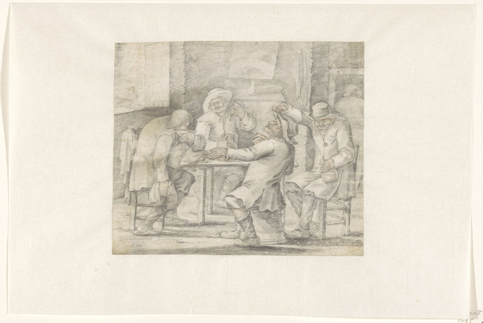 Gezelschap drinkende boeren by D. van 's Gravenweert