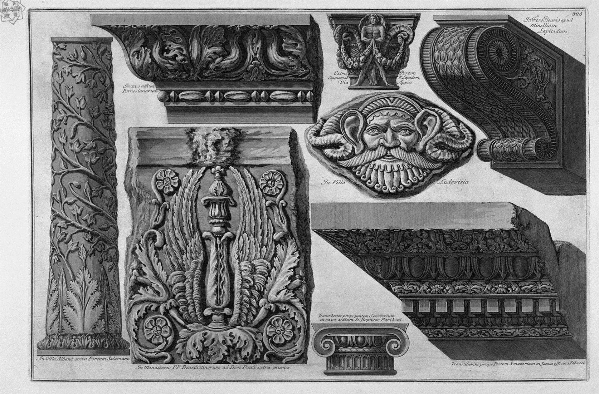 Capitals, column, frame, shelf by Giovanni Battista Piranesi