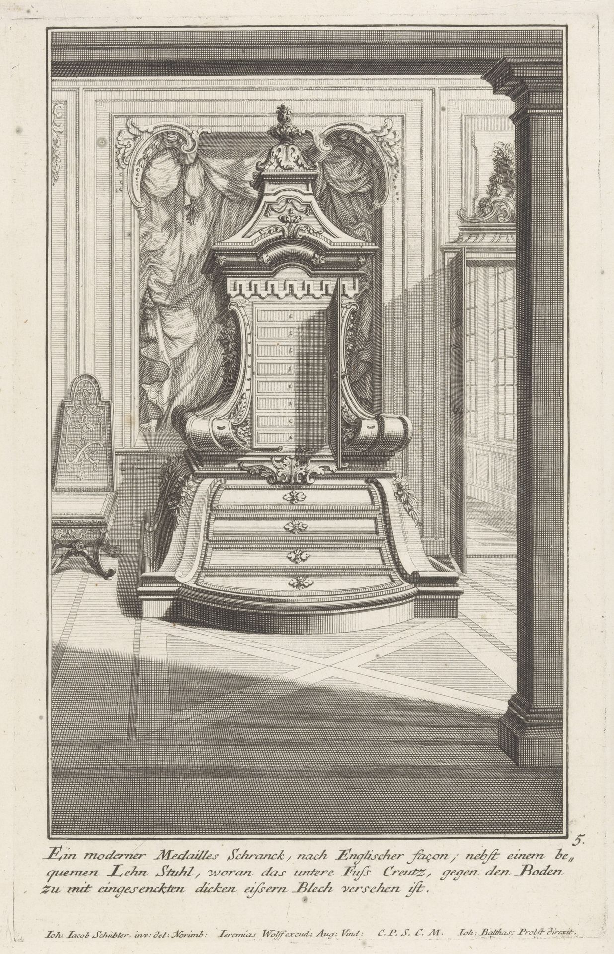 Medaillekast met stoel by Johann Balthasar Probst