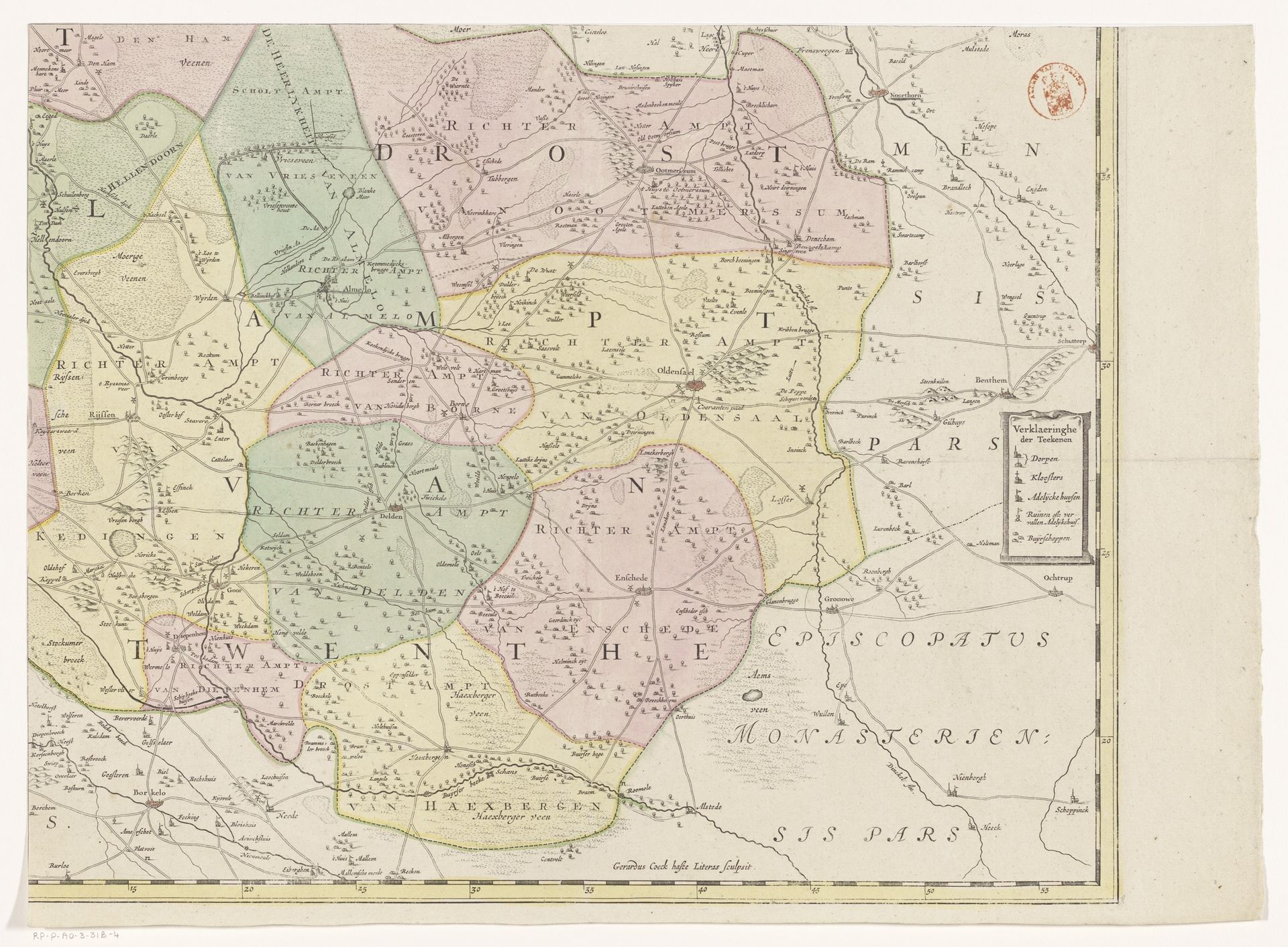 Kaart van Overijssel (deel rechtsonder) by Gerard Coeck
