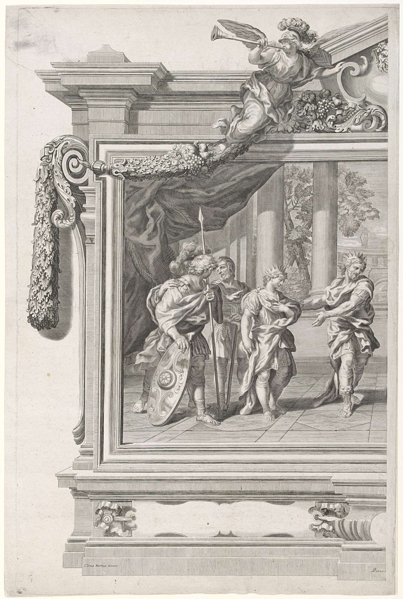 Een koning presenteert zijn zoon, linkerdeel by Arnold van Westerhout