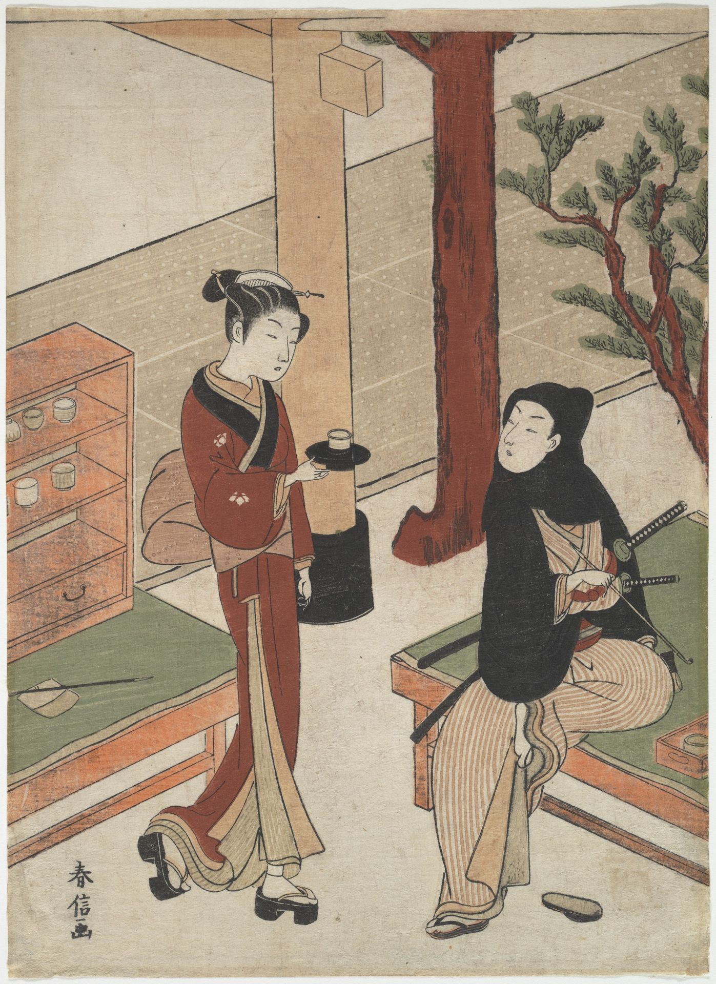 Osen Waiting on a Young Samurai by Suzuki Harunobu 鈴木春信