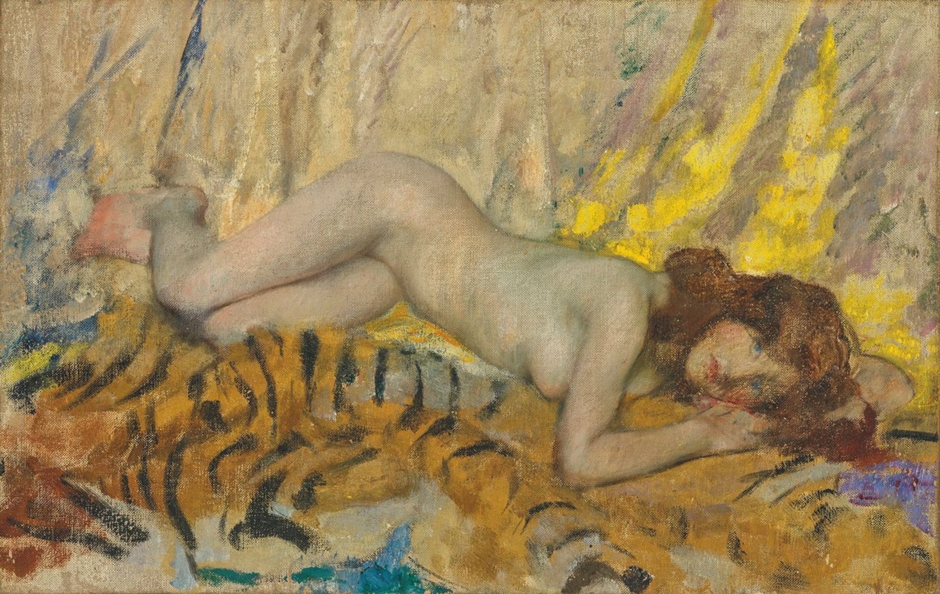 Nude on a tiger skin by James Jebusa Shannon