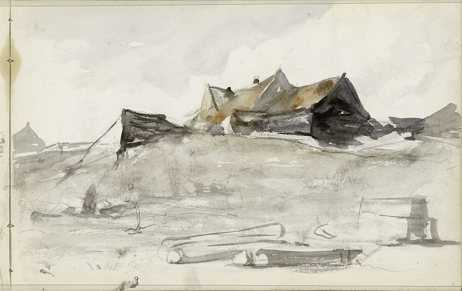 Vissershuizen op een duin by Johannes Bosboom