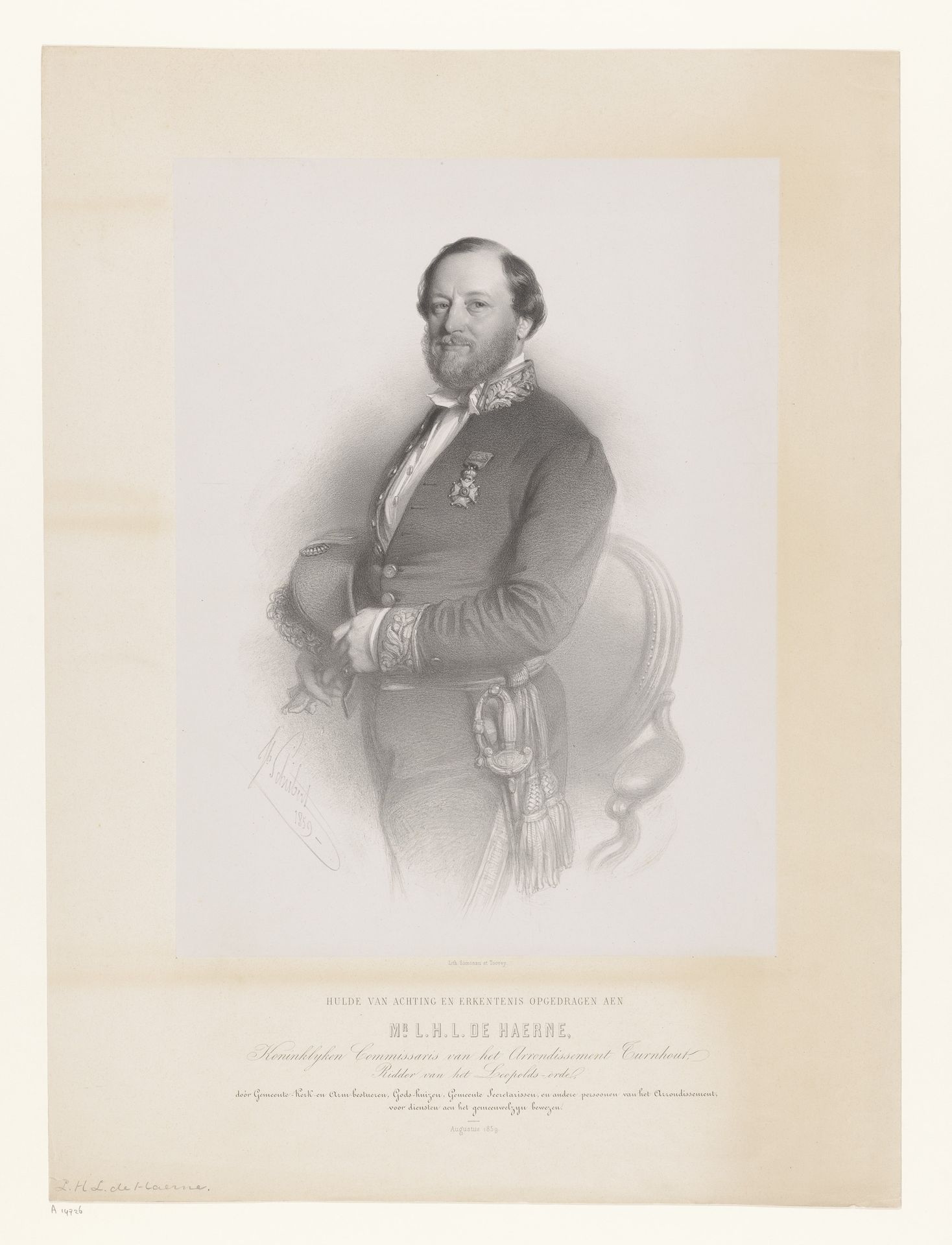 Portret van L.H.L. de Haerne by Joseph Schubert