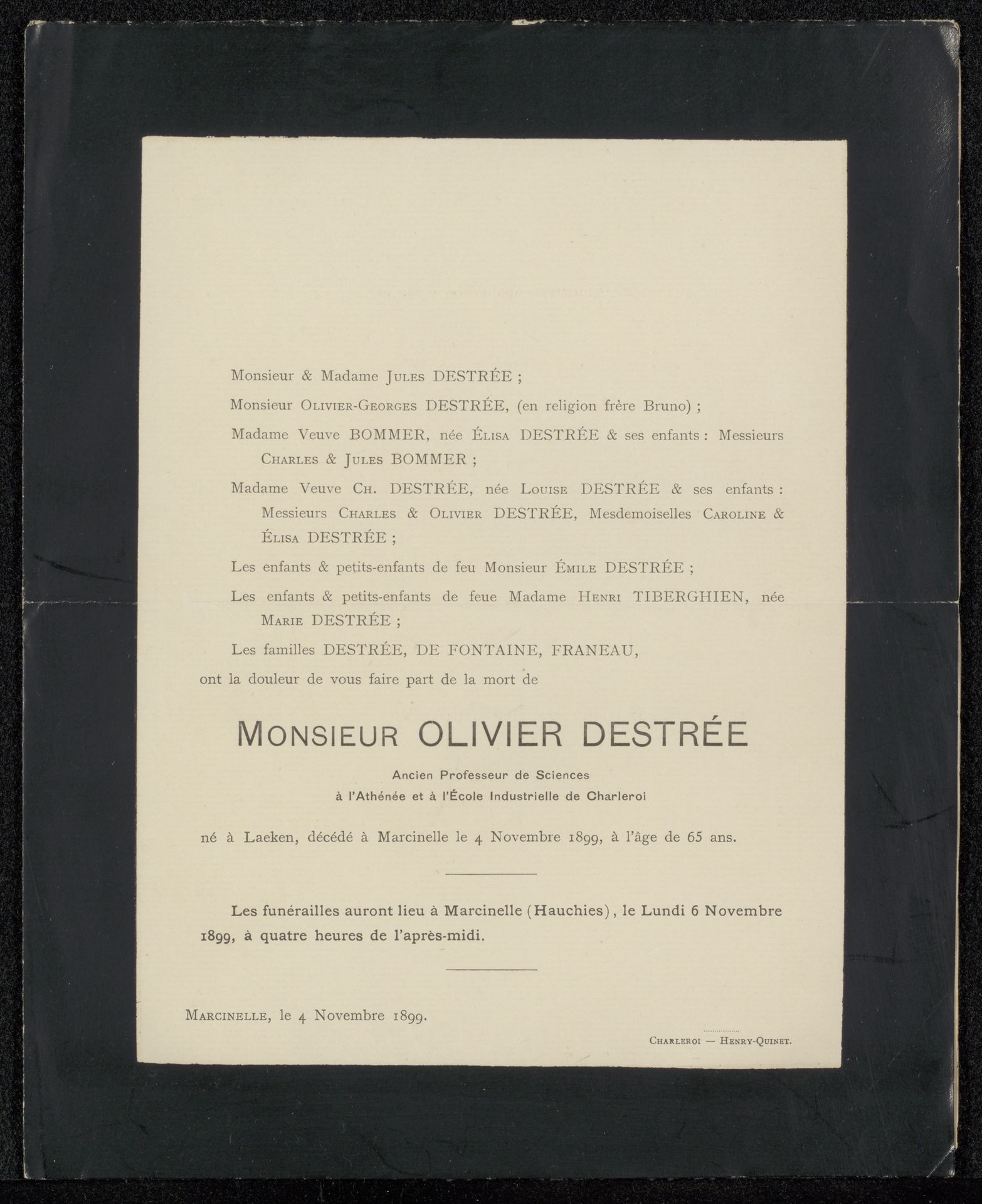 Overlijdensbericht aan Philip Zilcken by Henry Quinet