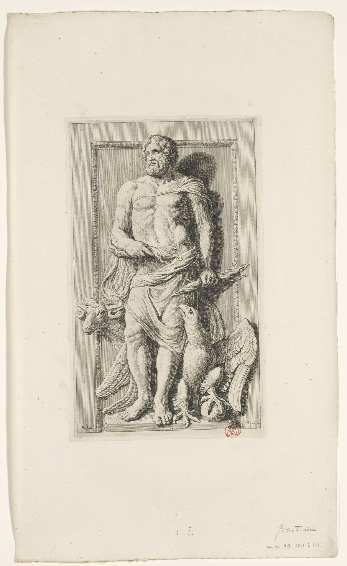 Beeld van Jupiter in de zuidelijke galerij van het Stadhuis op de Dam by Hubert Quellinus
