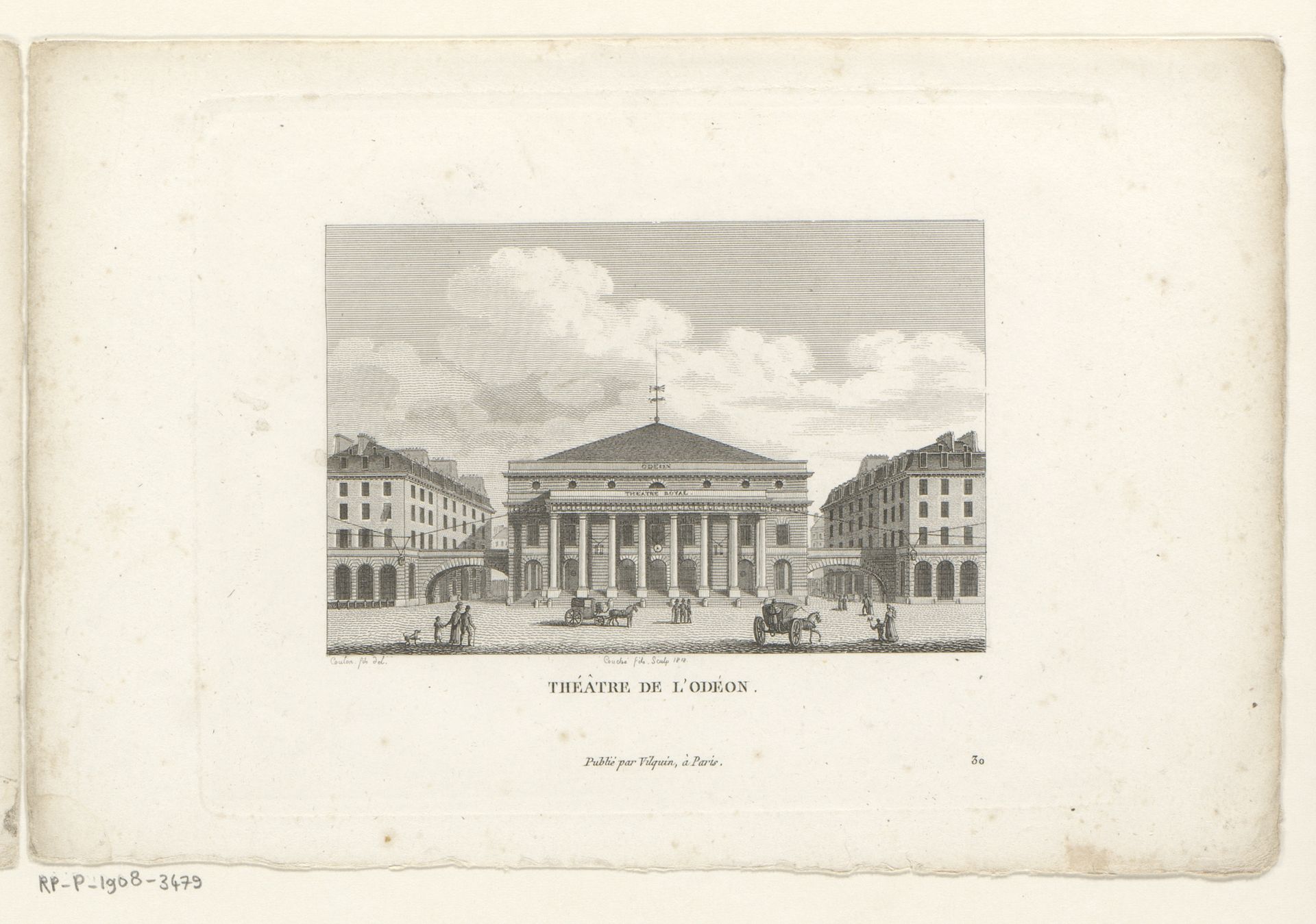 Gezicht op het Odéon-theater te Parijs by François Louis Couché