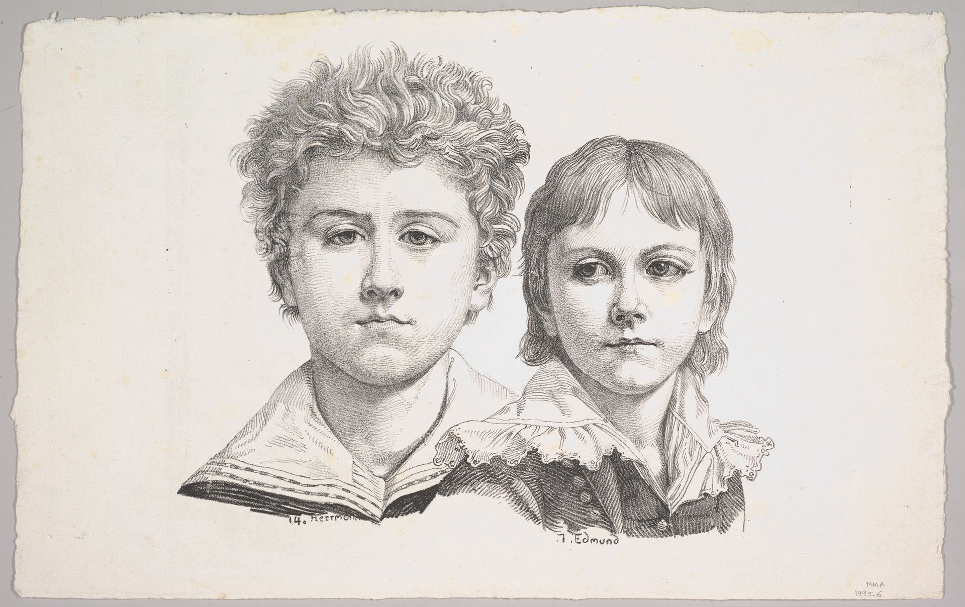 Portrait of the Rabe Children:  Hermann, age 14 and Edmond, age 7; verso:  proof before corrections of small faults in the images by Johann Gottfried Schadow