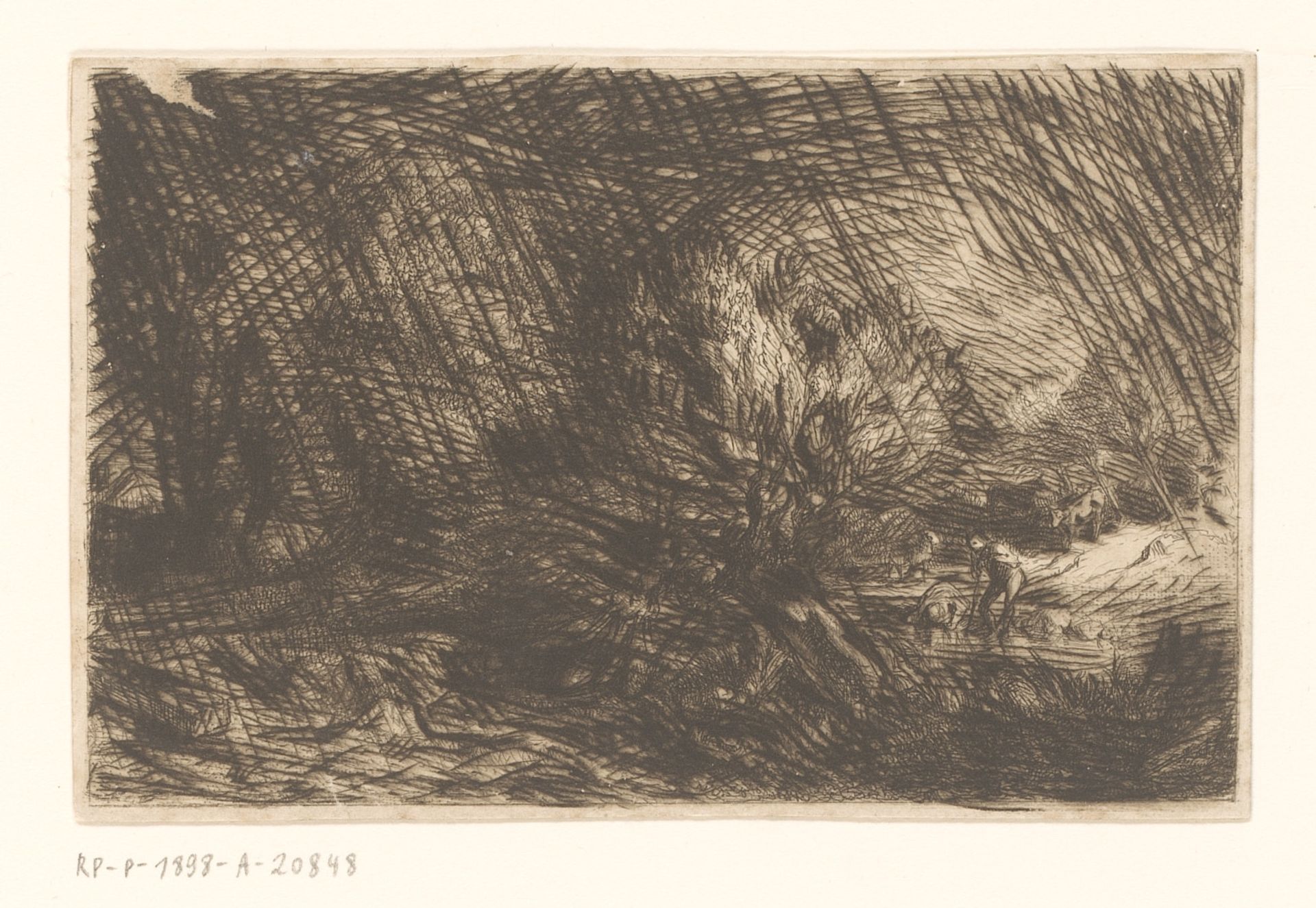 Landschap met wilgen en figuur by Charles Jacque