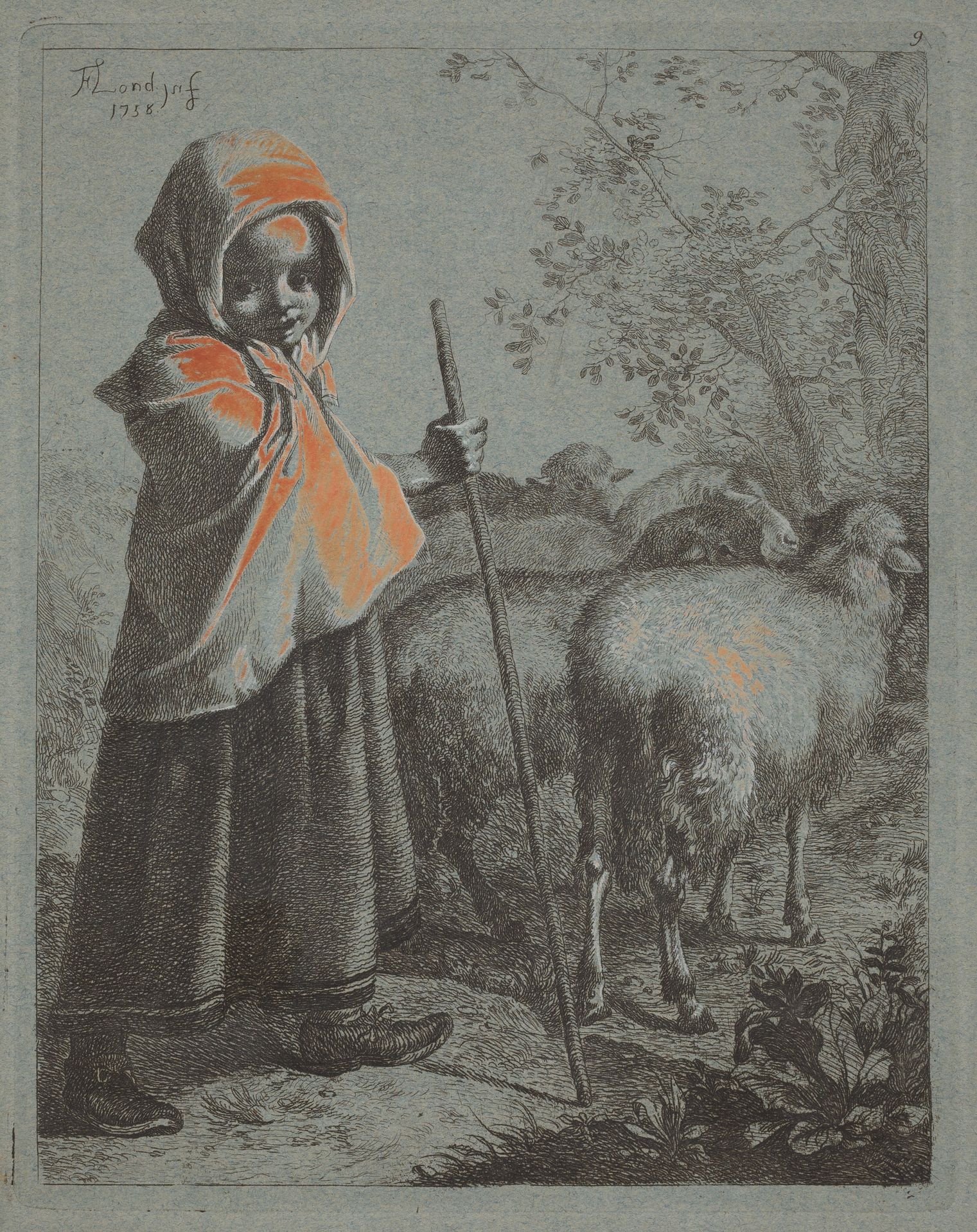 Child Shepherdess with Flock by Francesco Londonio
