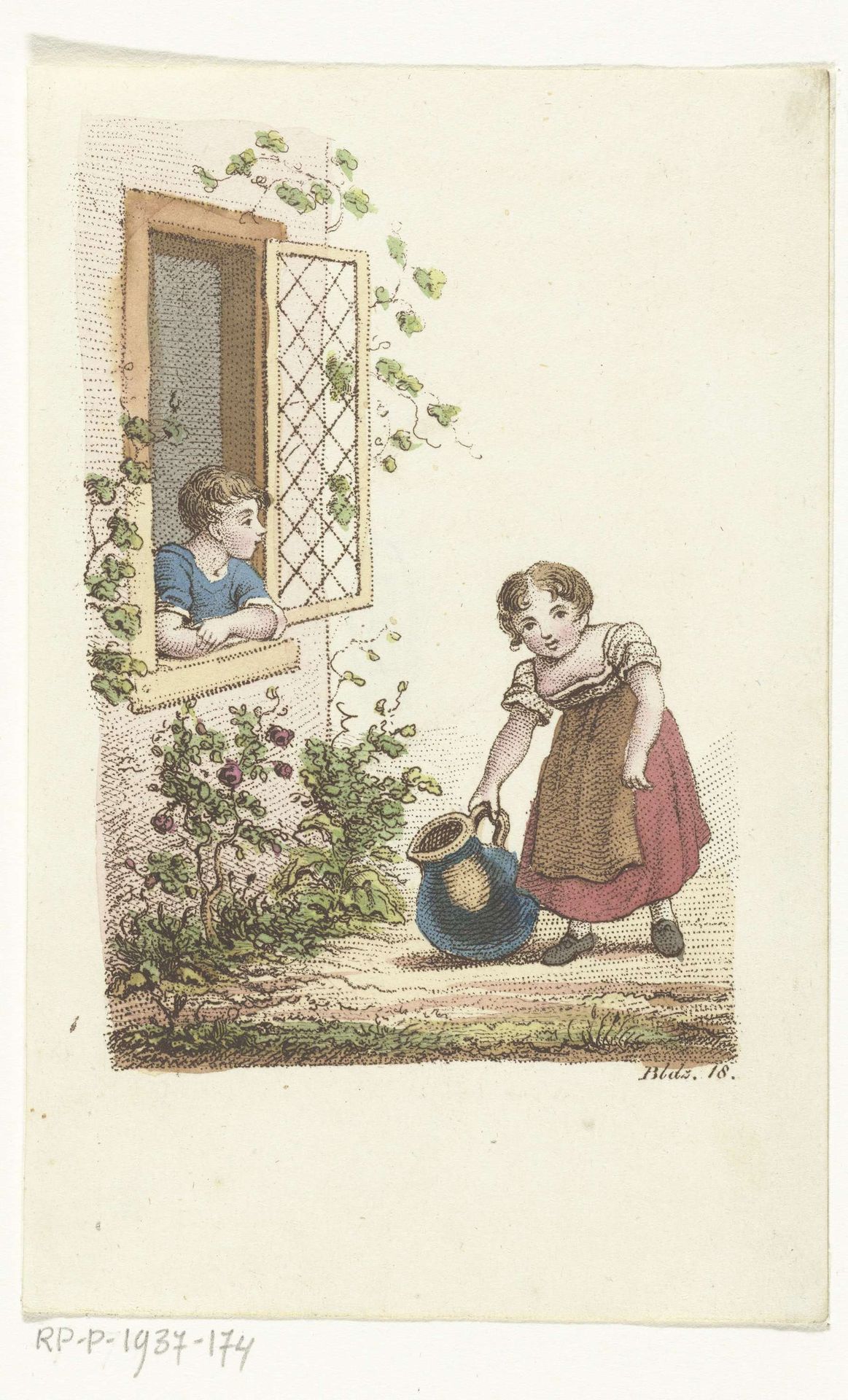 Maria draagt kan en ander kind hangt uit raam by Johannes Alexander Rudolf Best