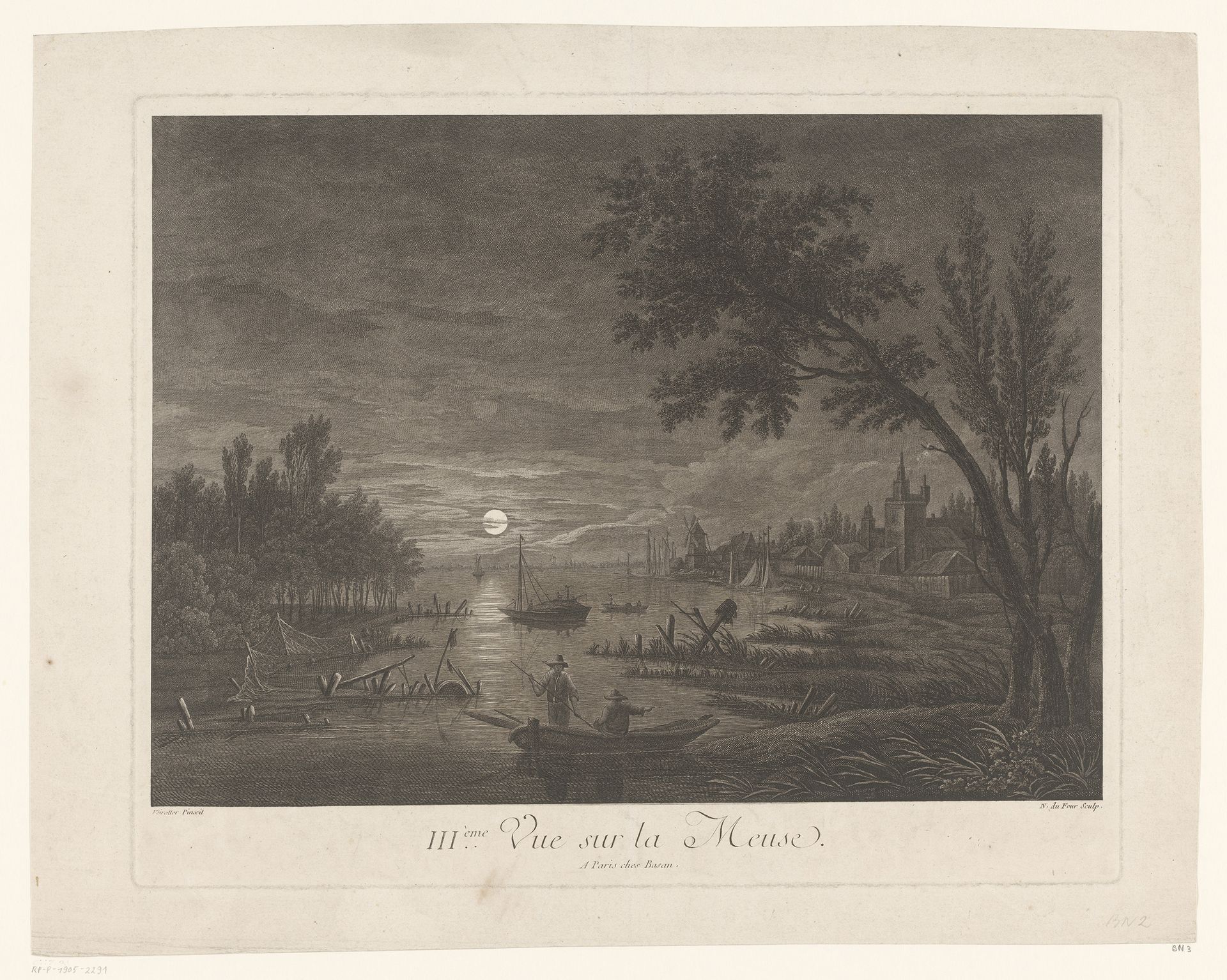 Nachtelijk zicht op de Maas met vissers by Nicolas Dufour