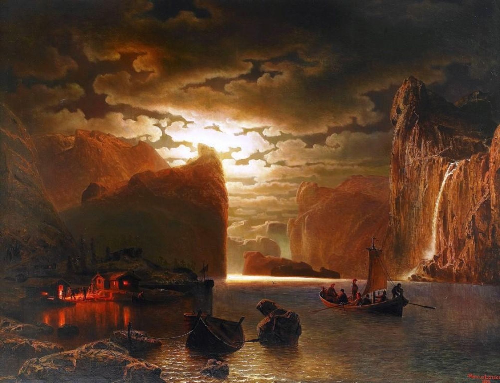 Fishing Near The Fjord By Moonlight by Marcus Larson