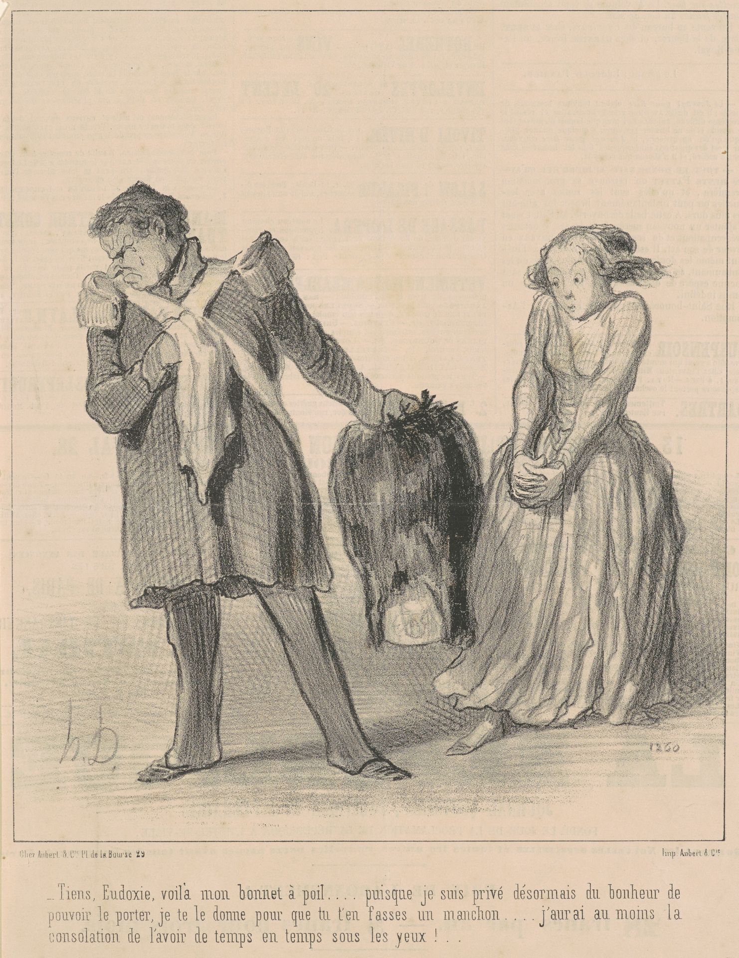 Tiens, Eudoxie, voila mon bonnet a poil ... by Honoré Daumier