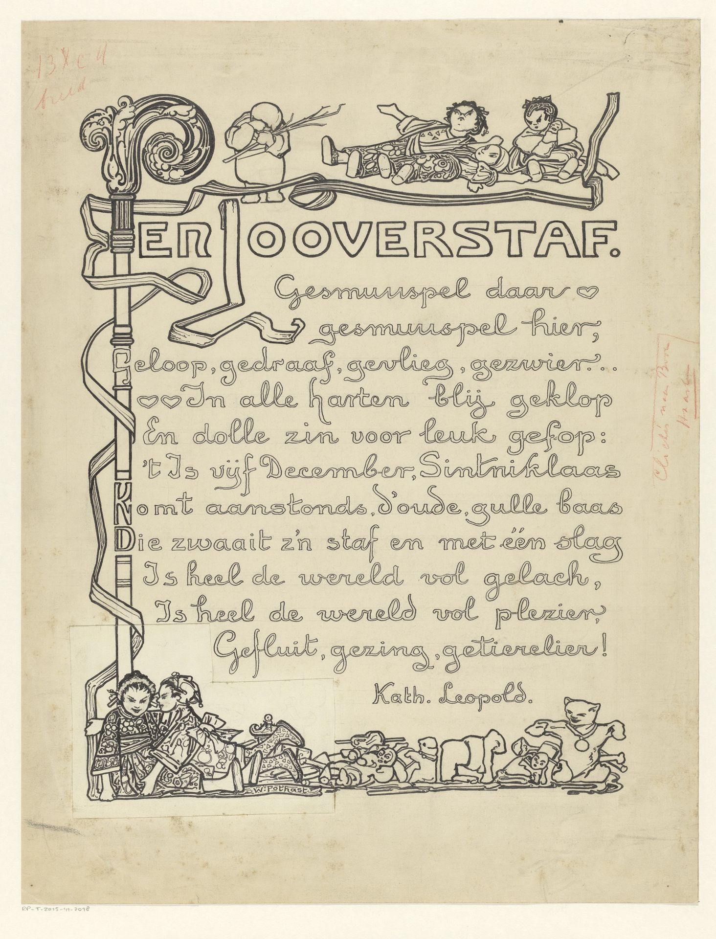 Sinterklaasgedicht met staf en speelgoed by Willem Pothast