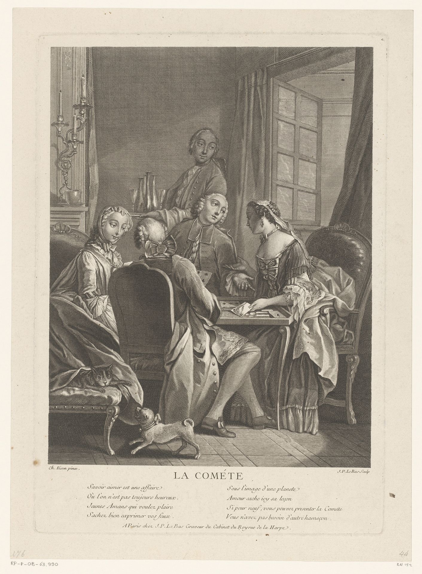 Kaartspelend gezelschap met Lodewijk XV in een salon by Jacques Philippe Le Bas