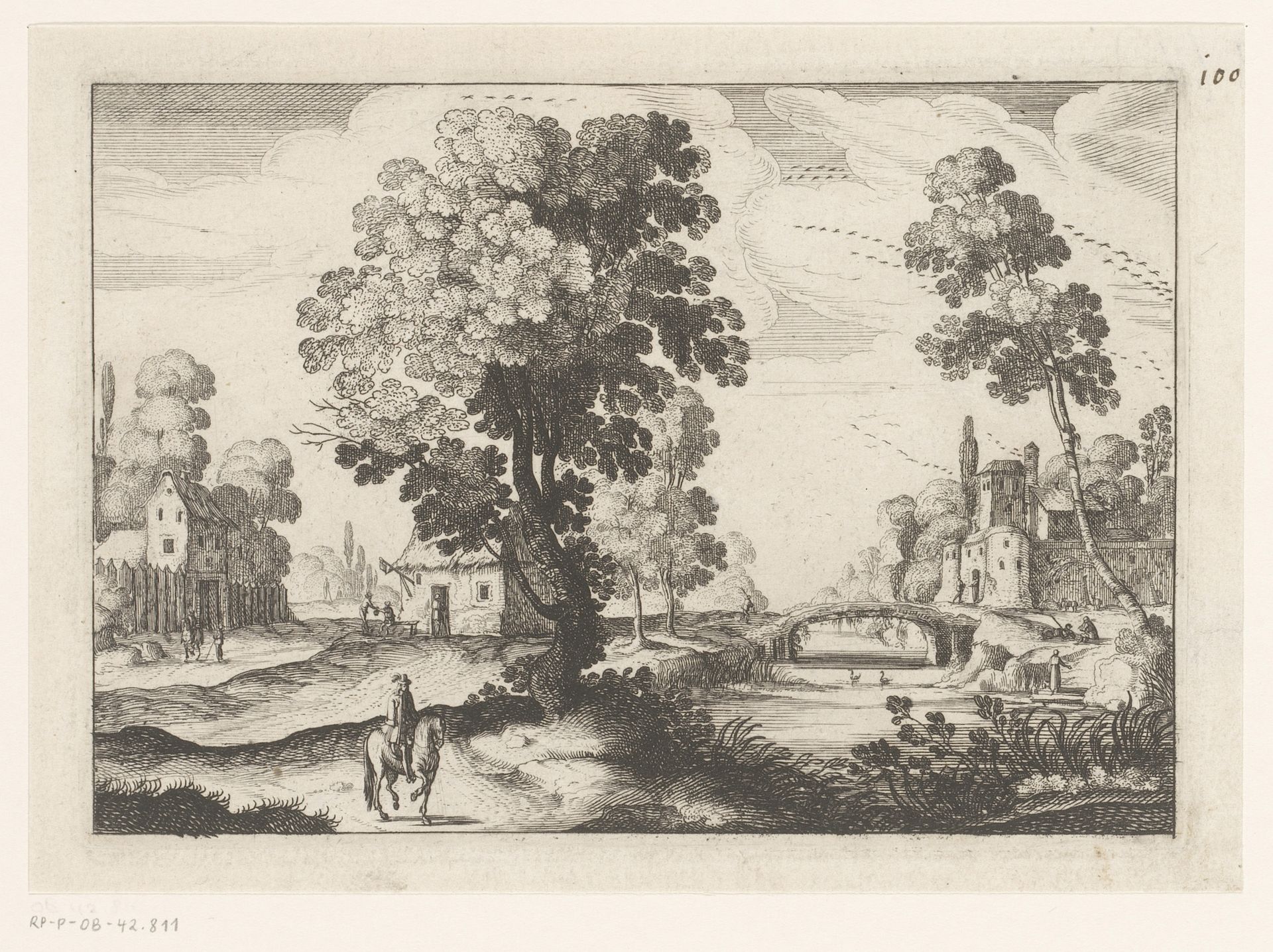 Landschap met rivier en ruiter by Nicolas Cochin