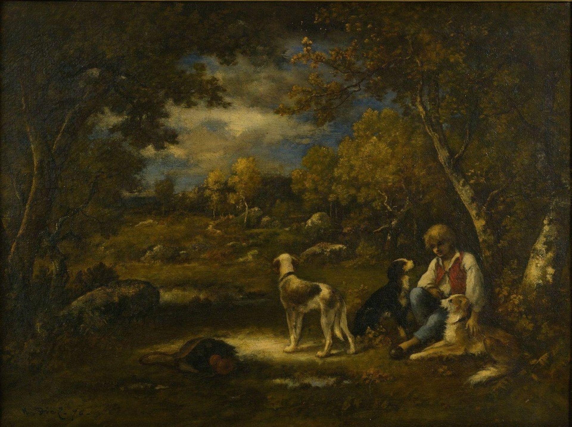 Boy With His Dogs In A Wood by Narcisse-Virgilio Diaz
