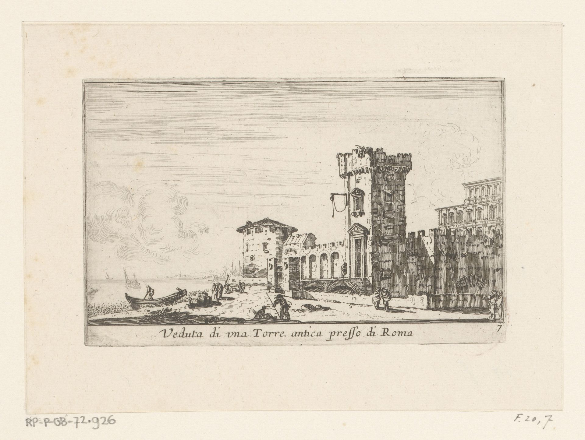 Gezicht op een toren in de buurt van Rome by Israel Silvestre