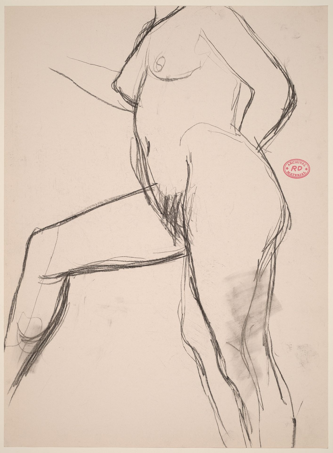 Untitled [side view of a female nude stepping with her right leg] by Richard Diebenkorn