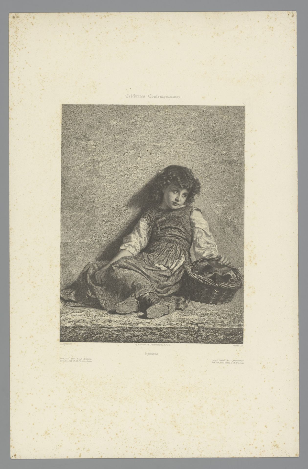 Zittend meisje met mand by Eugène Louis Pirodon