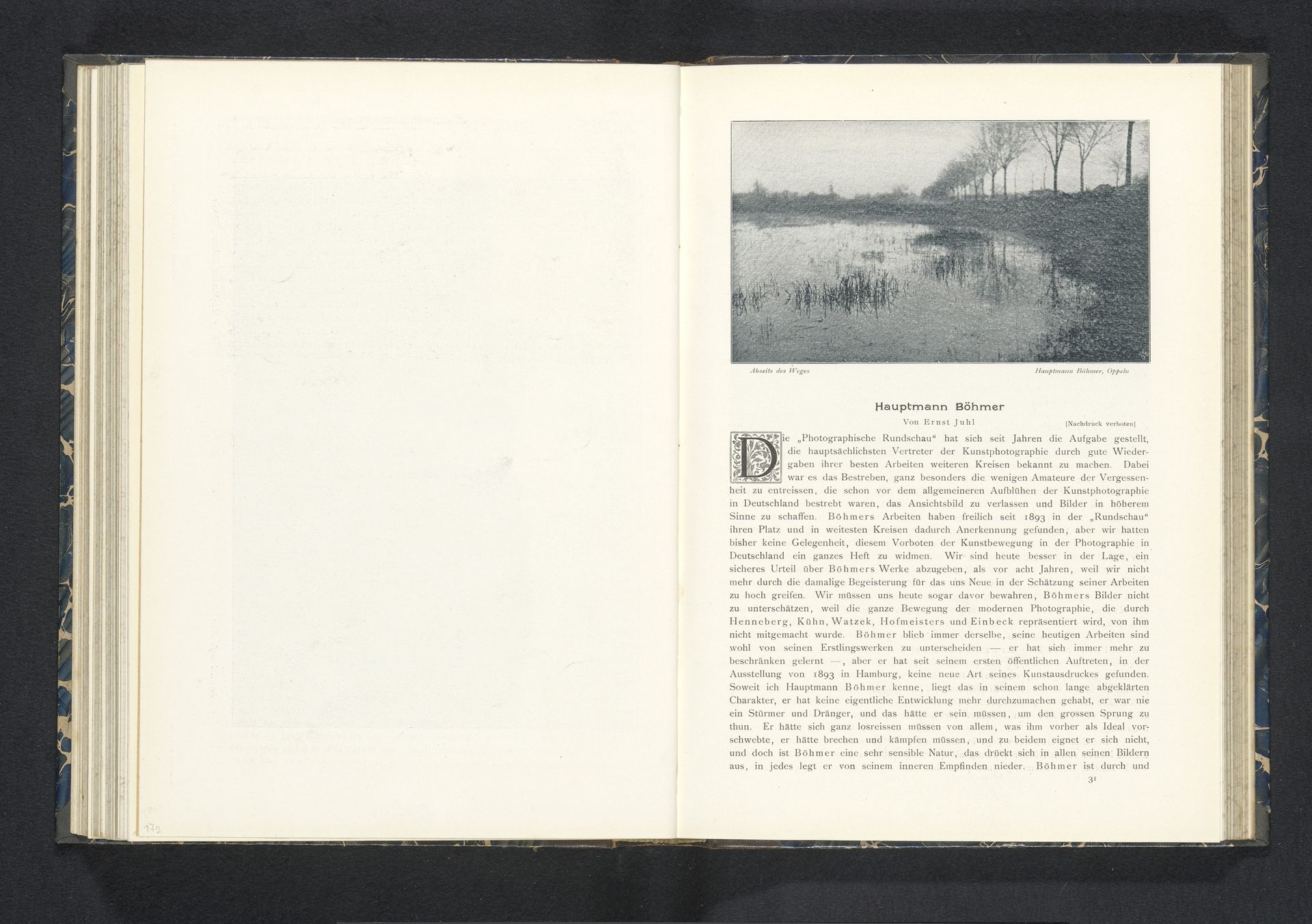 Waterpartij, met op de achtergrond bomen by Hauptmann A. Böhmer