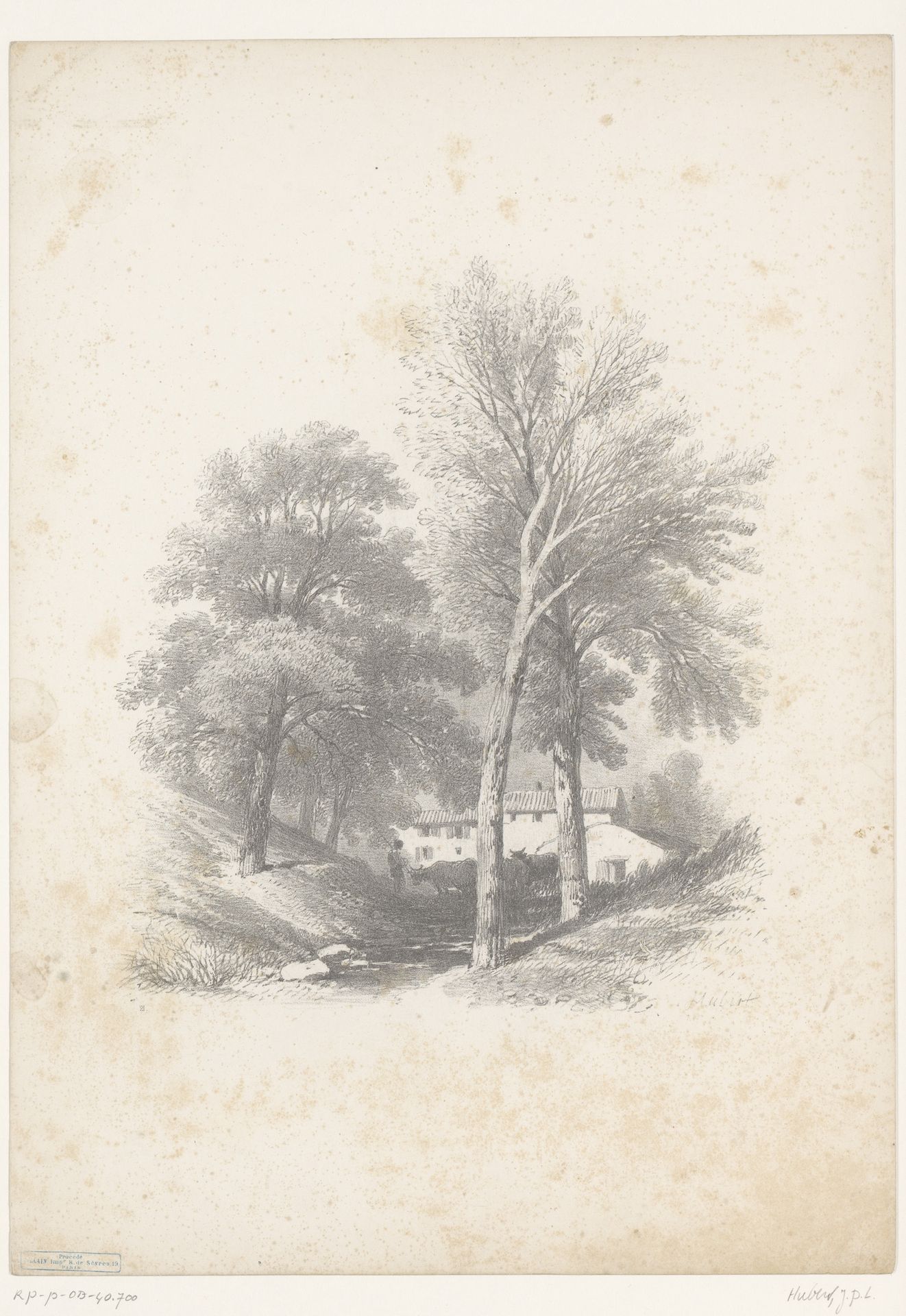 Herder met koeien in de schaduw van de bomen by Jean Baptiste Louis Hubert