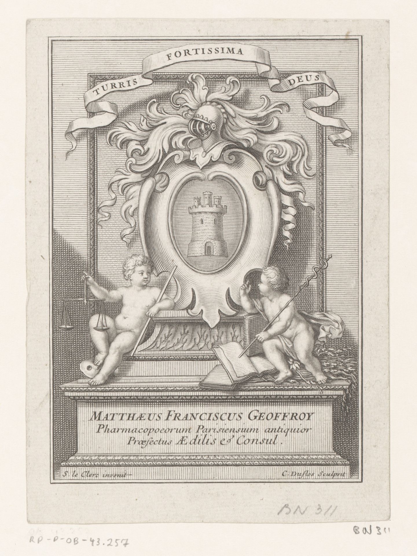 Ex libris van Mathieu-François Geoffroy by Claude Duflos