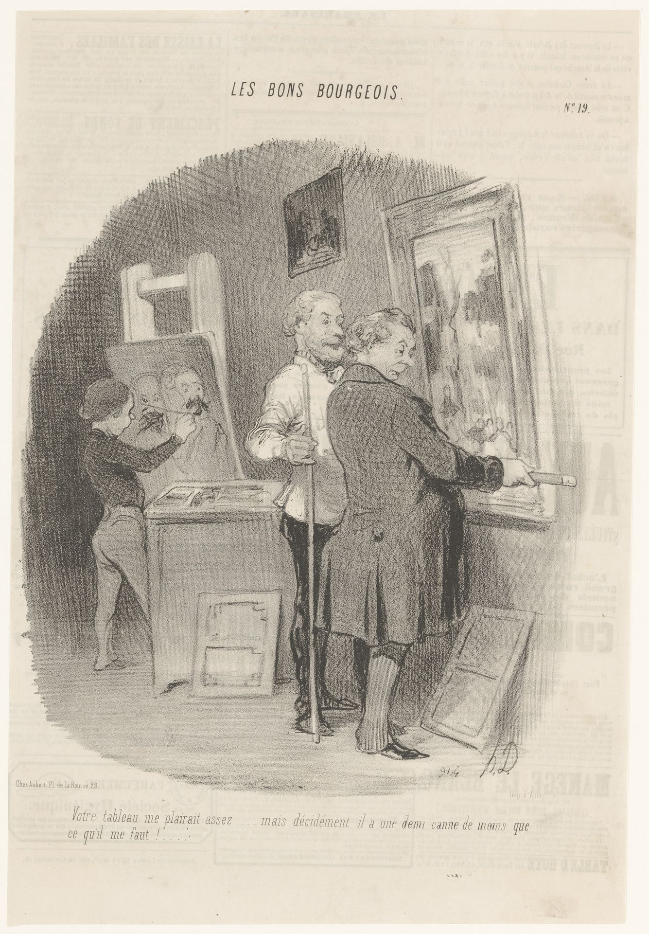 Potentiële koper meet schilderij op van kunstenaar by Honoré Daumier