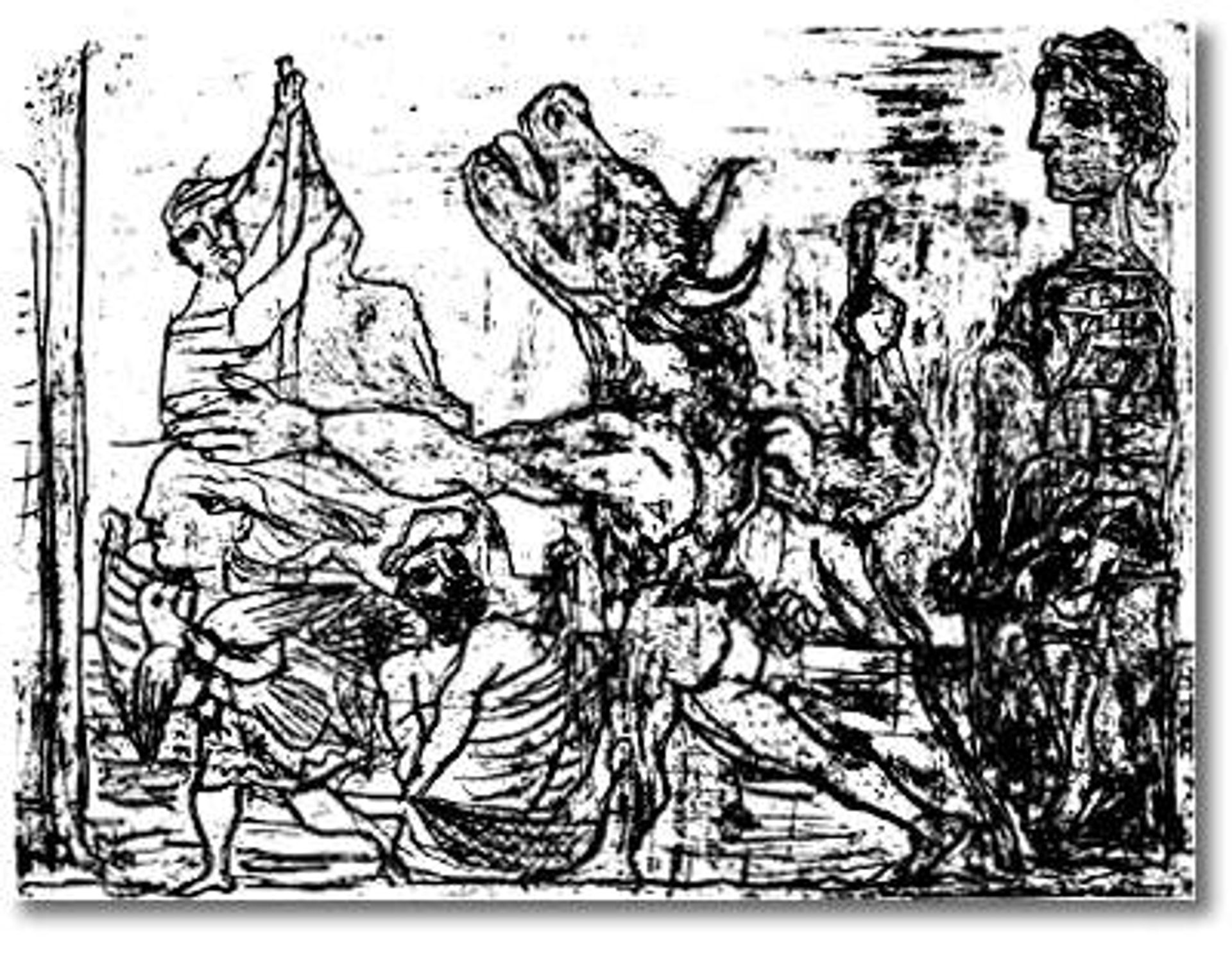 Blind Minotaur is guided by girl by Pablo Picasso