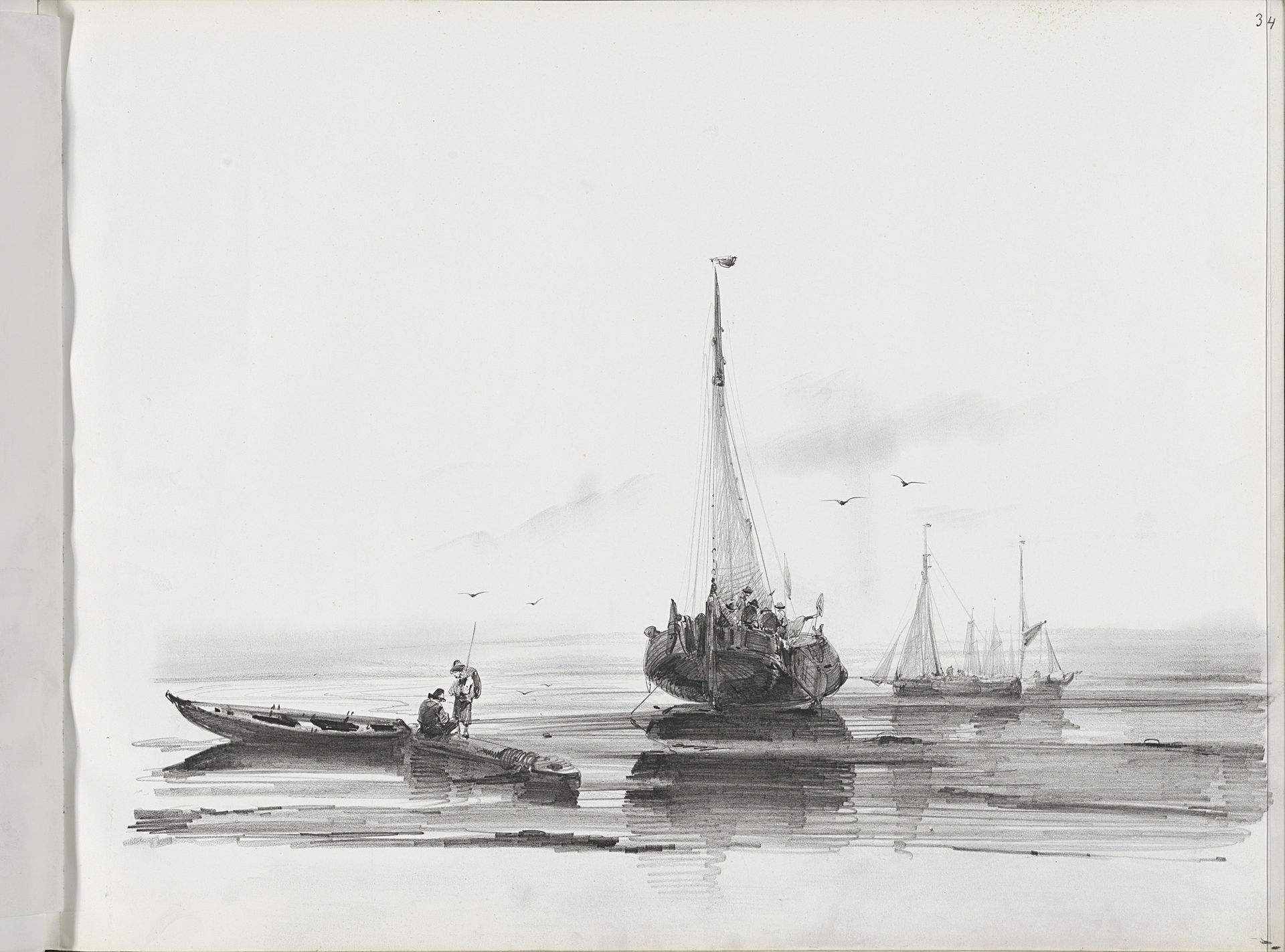 Bomschuit voor een kust by Albertus van Beest