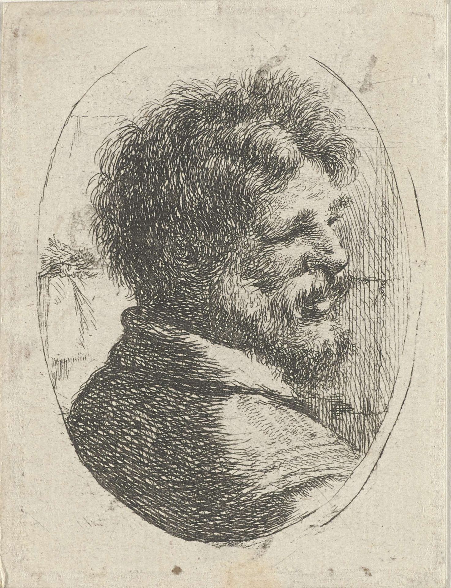 Hoofd van een man met baard, half op de rug gezien by Stefano della Bella