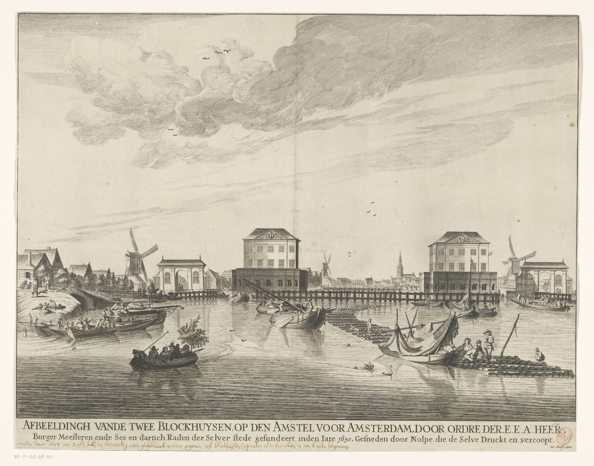 Gezicht op de twee Blokhuizen in de Amstel, 1651-1654 by Pieter Nolpe