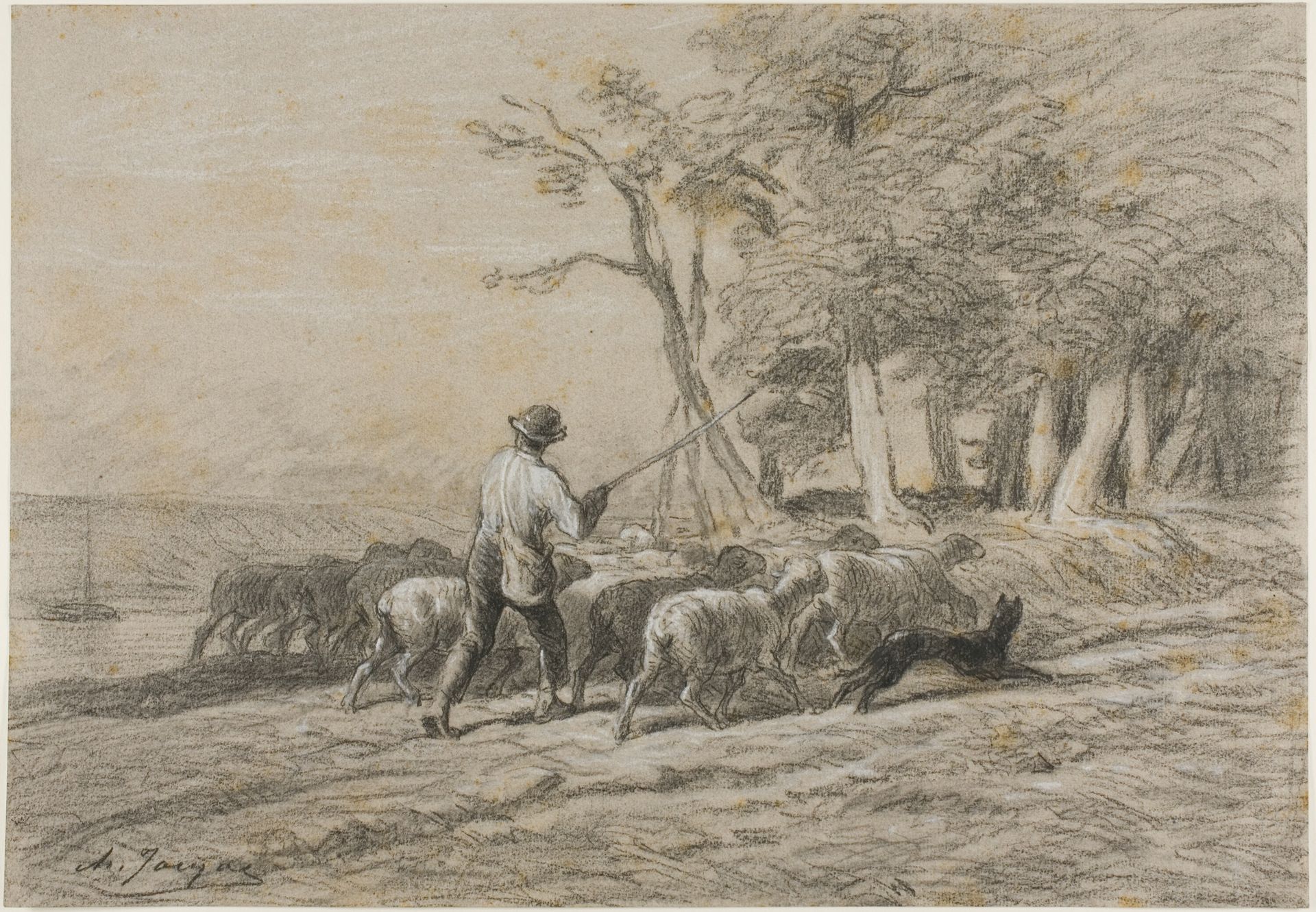 Shepherd and his Flock by Charles Jacque