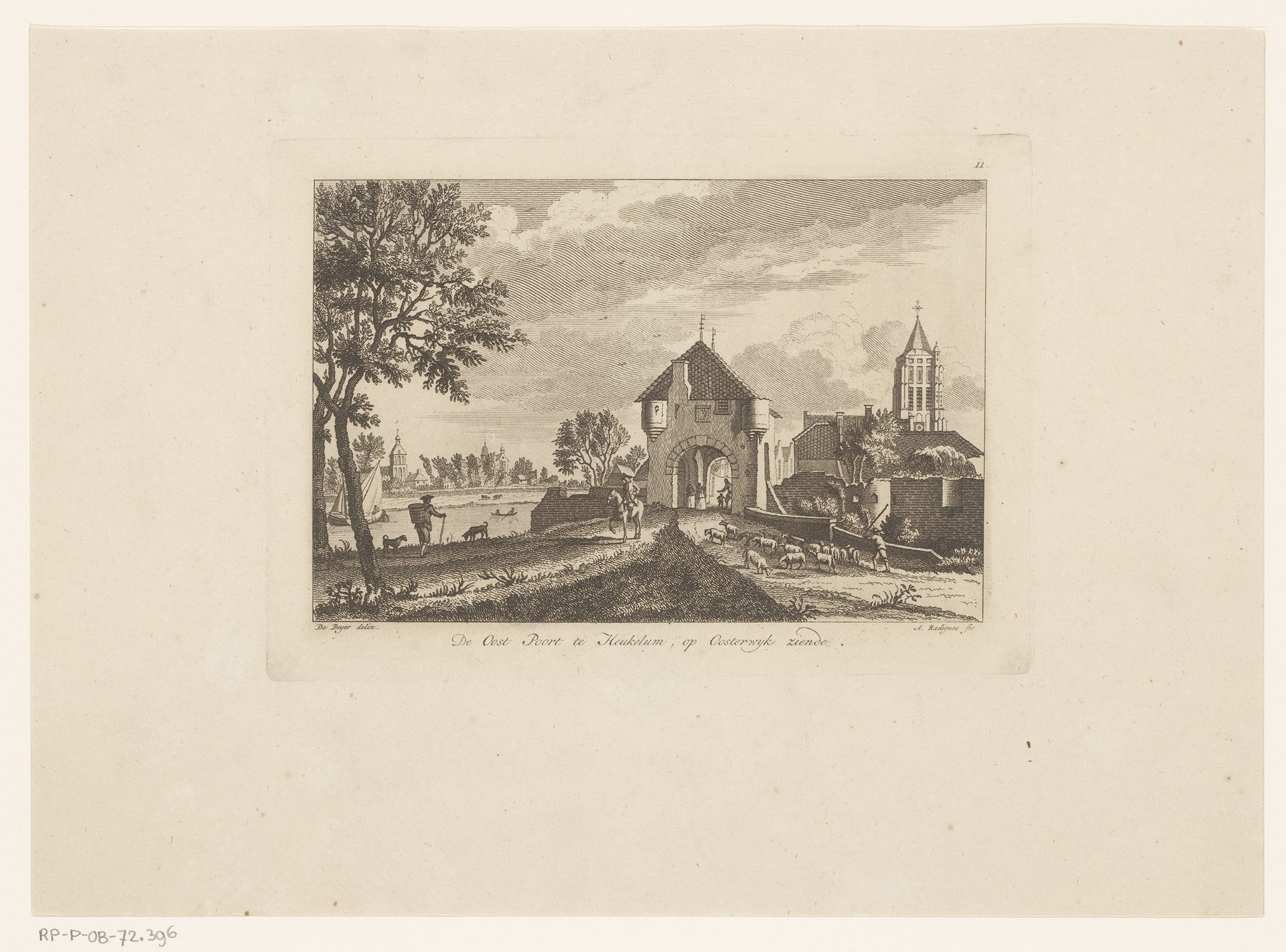 Gezicht op de Oostpoort te Heukelum by Antoine Radigues
