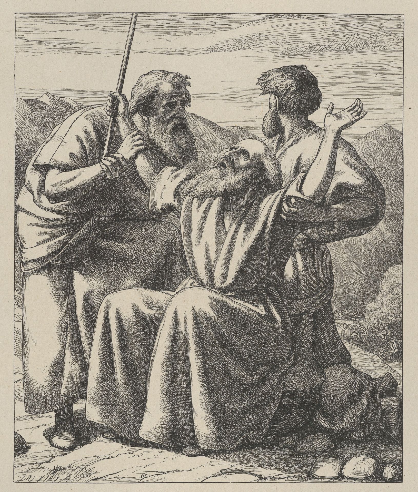 Moses' Hands Held Up, from "Dalziels' Bible Gallery" by Frederick Richard Pickersgill