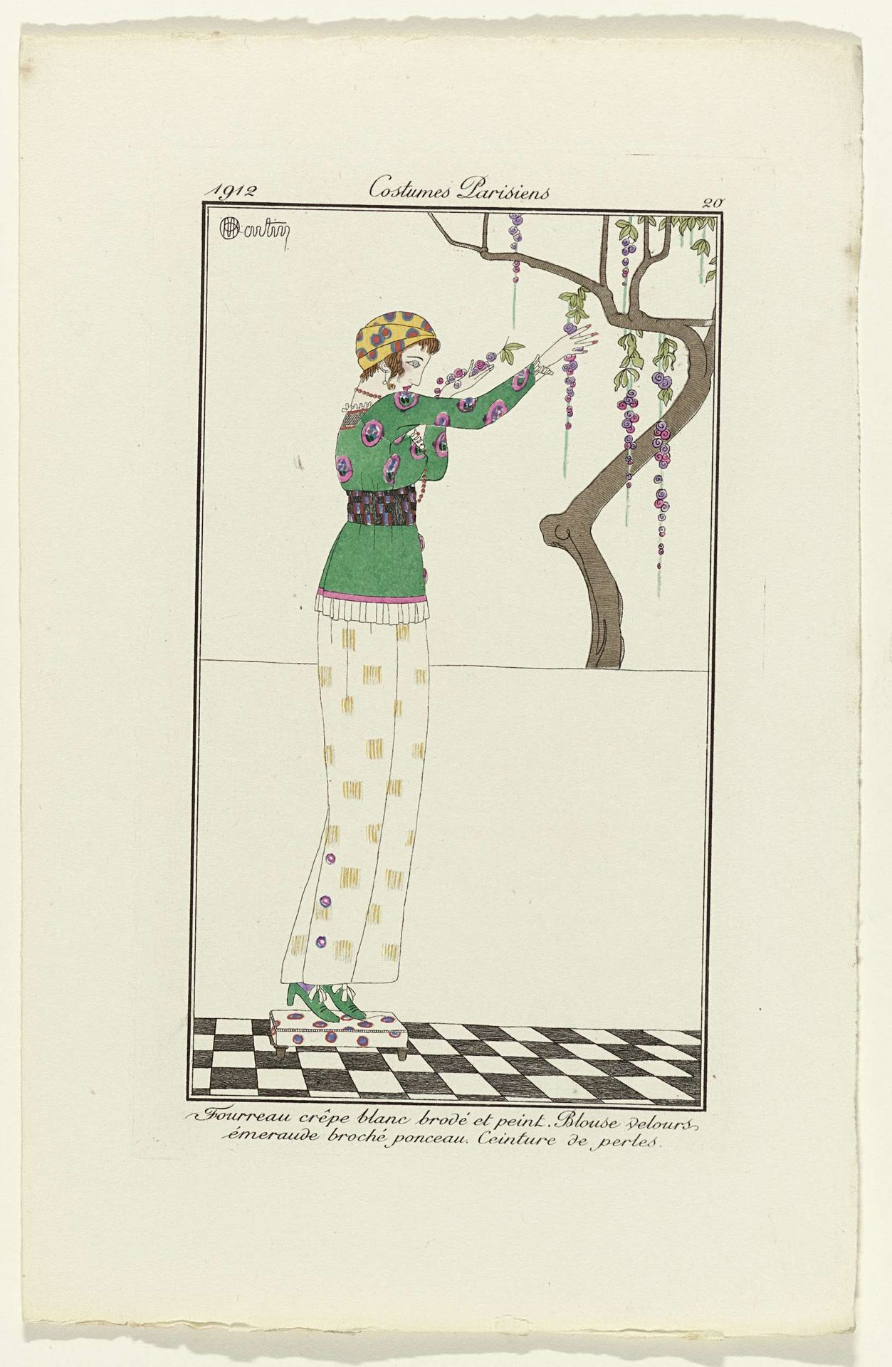 Journal des Dames et des Modes, 1912, Costumes Parisiens, no. 20: Fourreau crèpe blanc (...) by Charles Martin