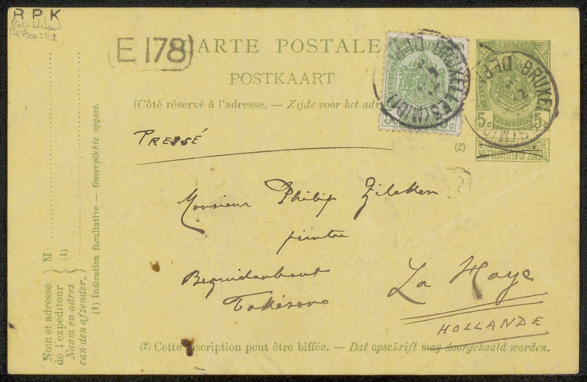 Briefkaart aan Philip Zilcken by Vittorio Pica