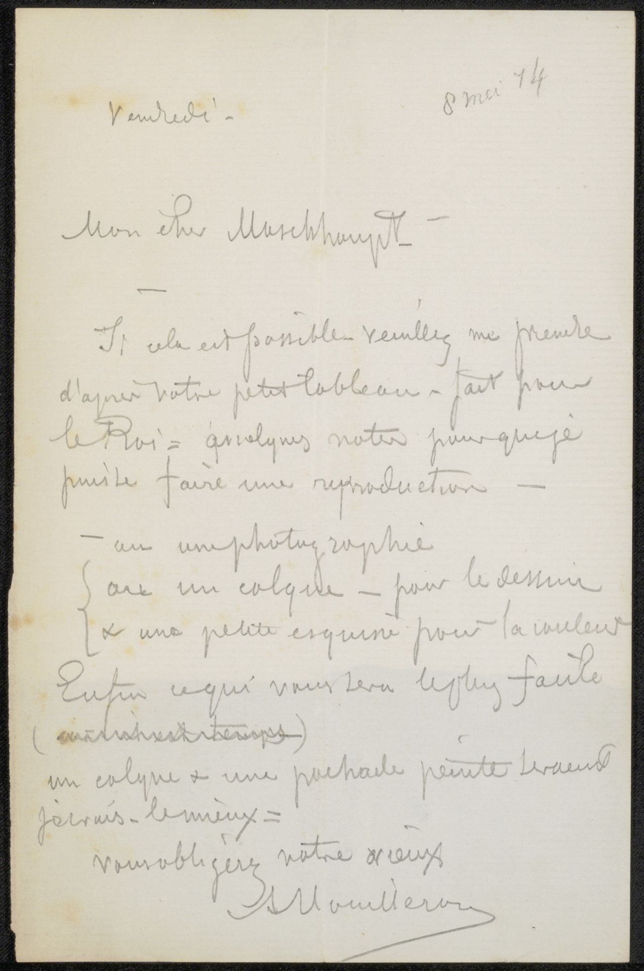 Brief aan Jan Hendrik Maschaupt by Adolphe Mouilleron