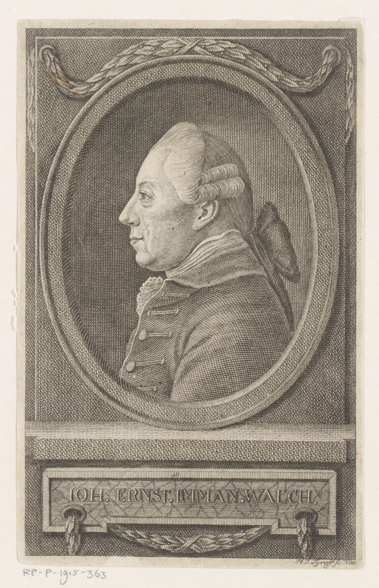 Portret van Johann Ernst Immanuel Walch by Hermann Jakob Tyroff