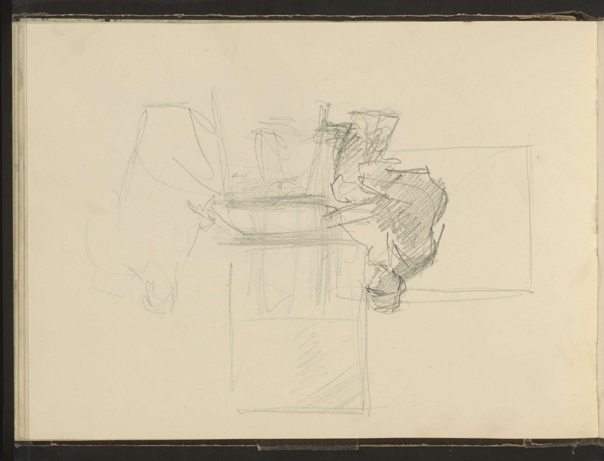 Twee zittende figuren aan een tafel bij een raam by Albert Neuhuys