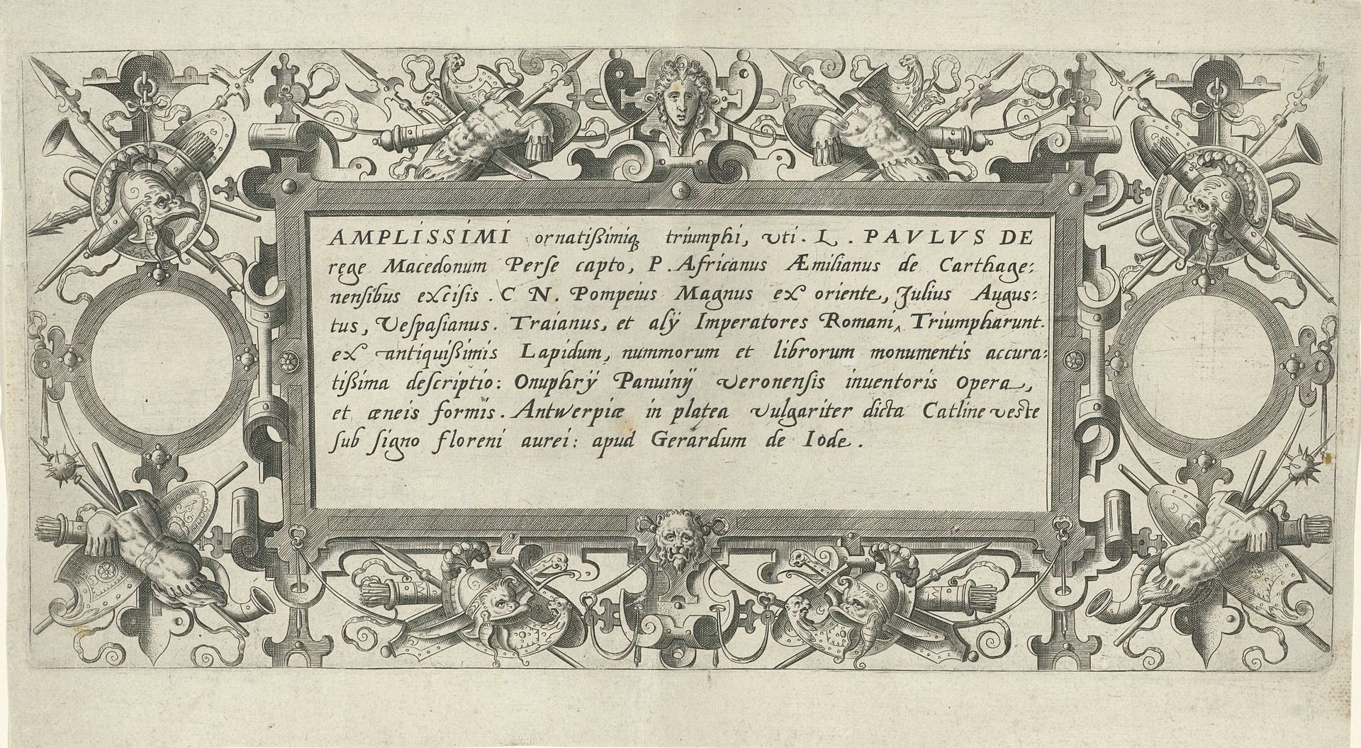 Titelprent voor een serie met Romeinse triomfen by Gerard de Jode