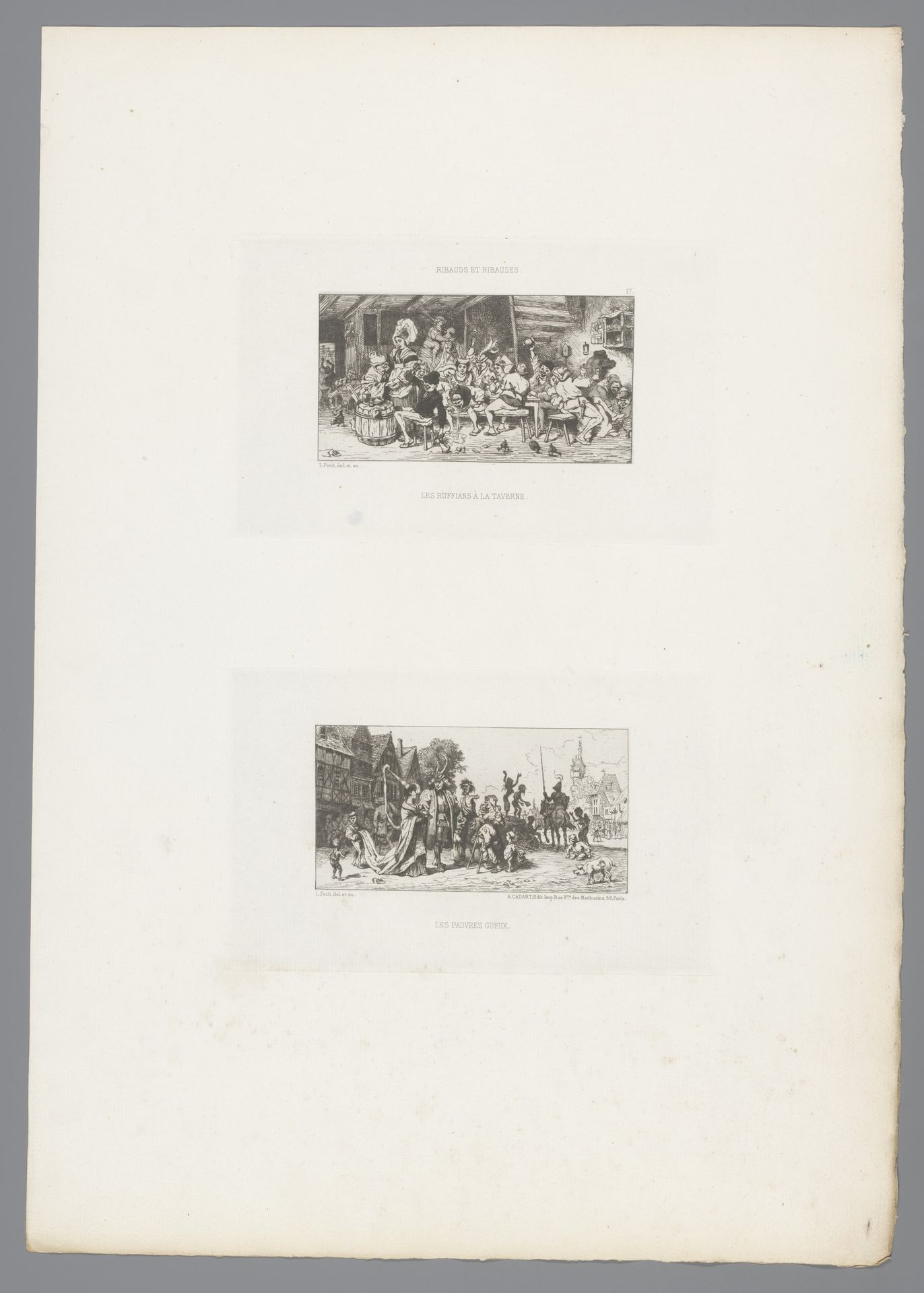 Straatgezicht met groep bedelaars by Léonce Petit