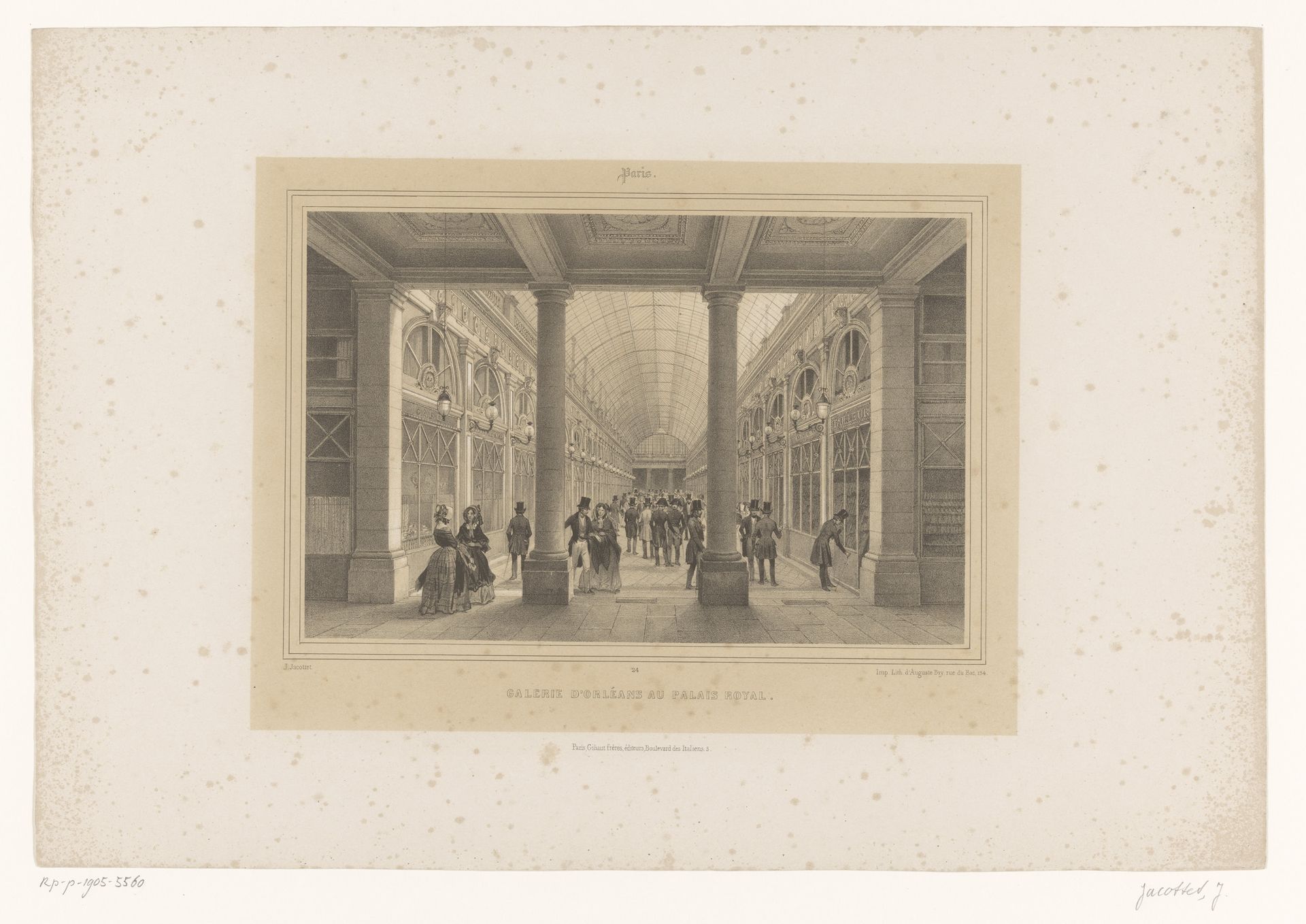 Gezicht in de Galerie d'Orléans van het Palais-Royal in Parijs by Louis-Julien Jacottet
