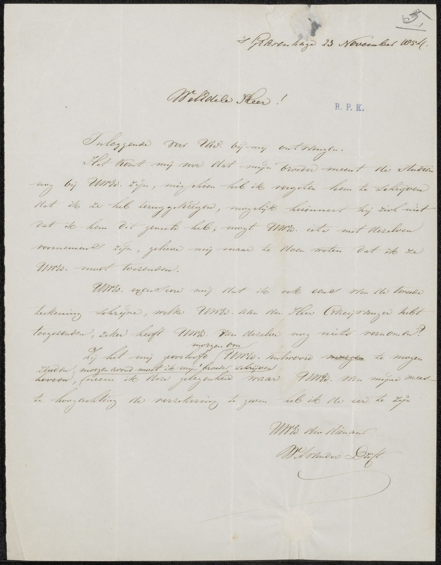 Brief aan Lambertus Hardenberg by W.A. van der Drift