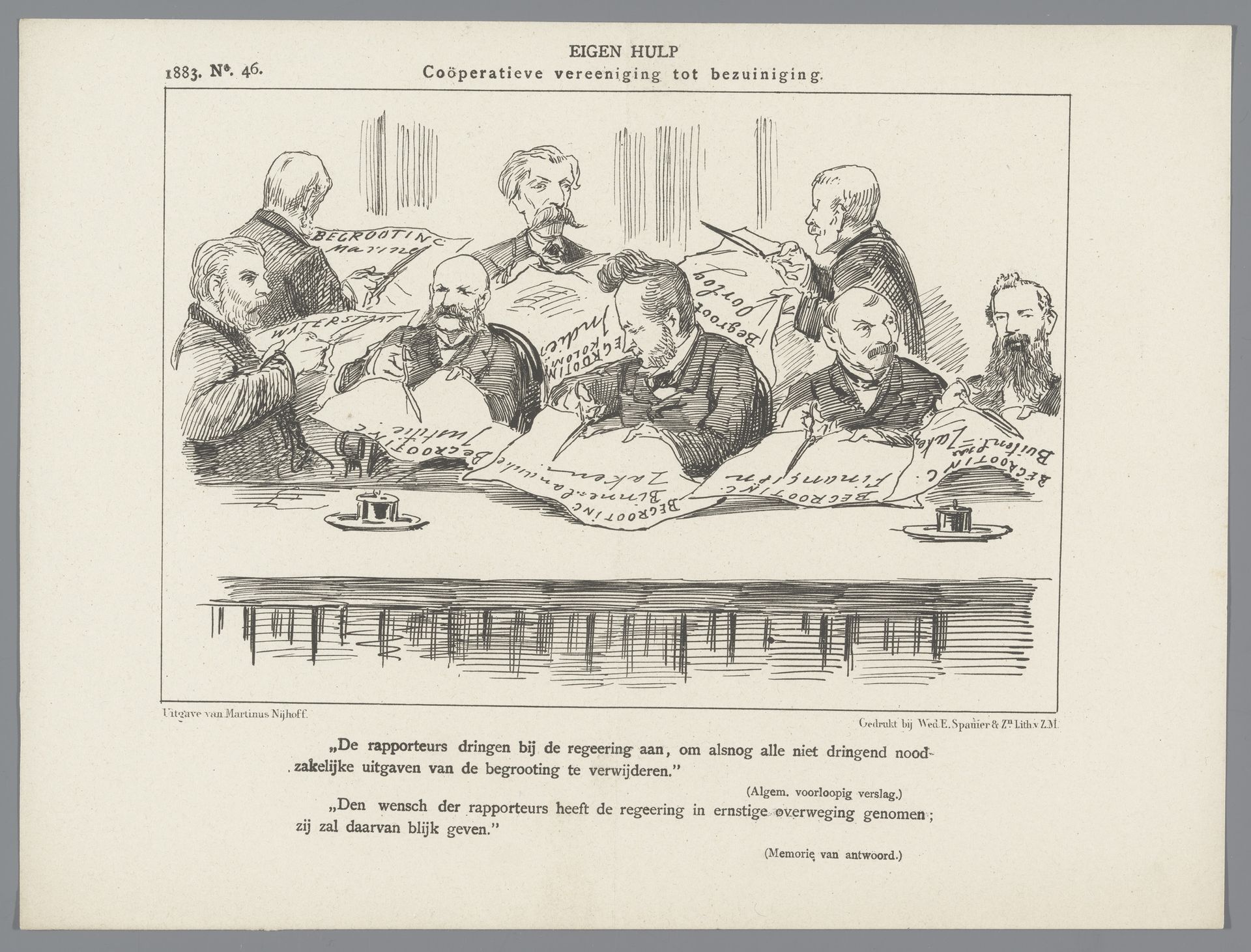 Spotprent over de bezuinigingen, 1883 by Johan Michaël Schmidt Crans