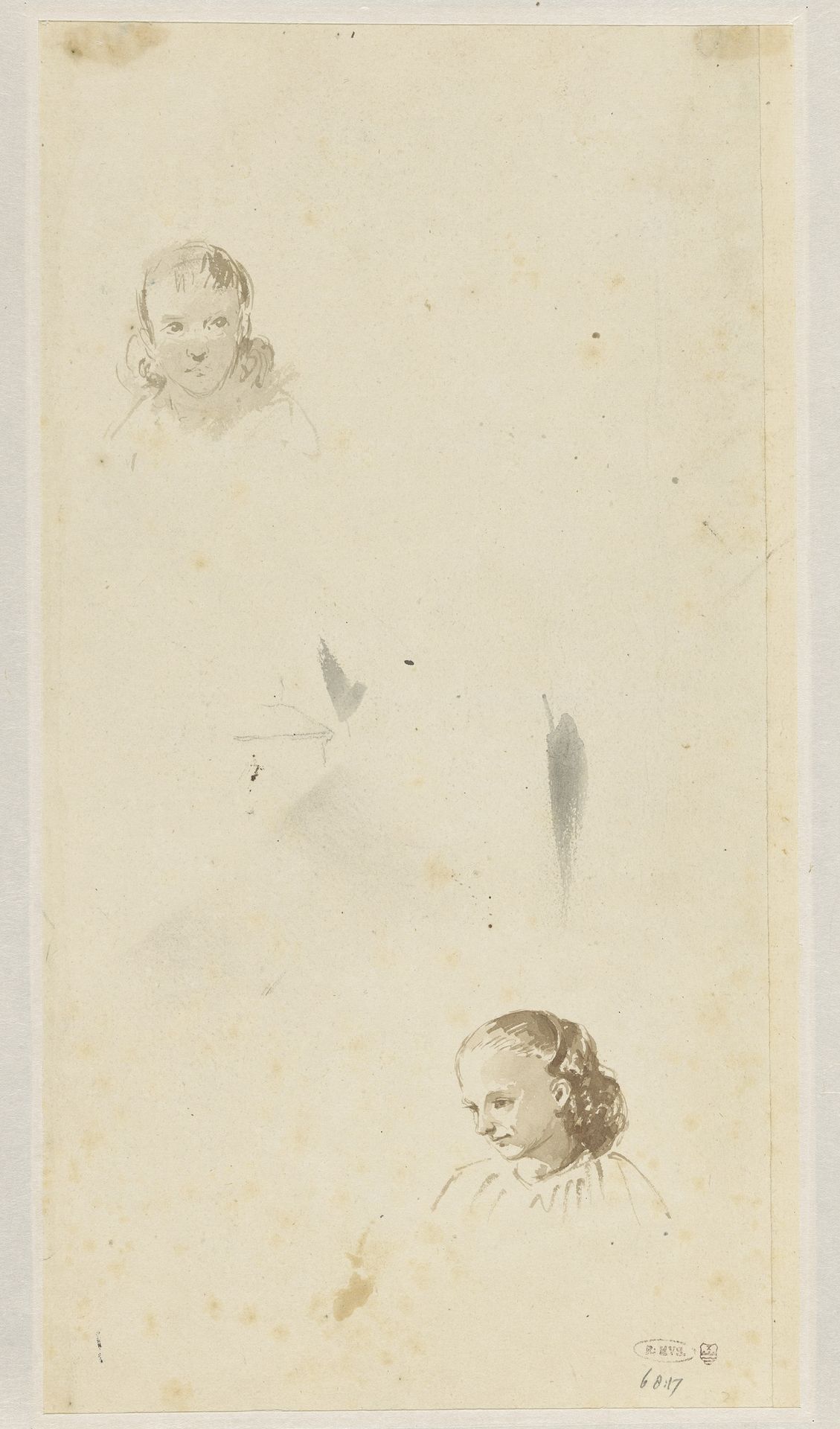 Twee studies van het hoofd van een meisje by Jan Striening